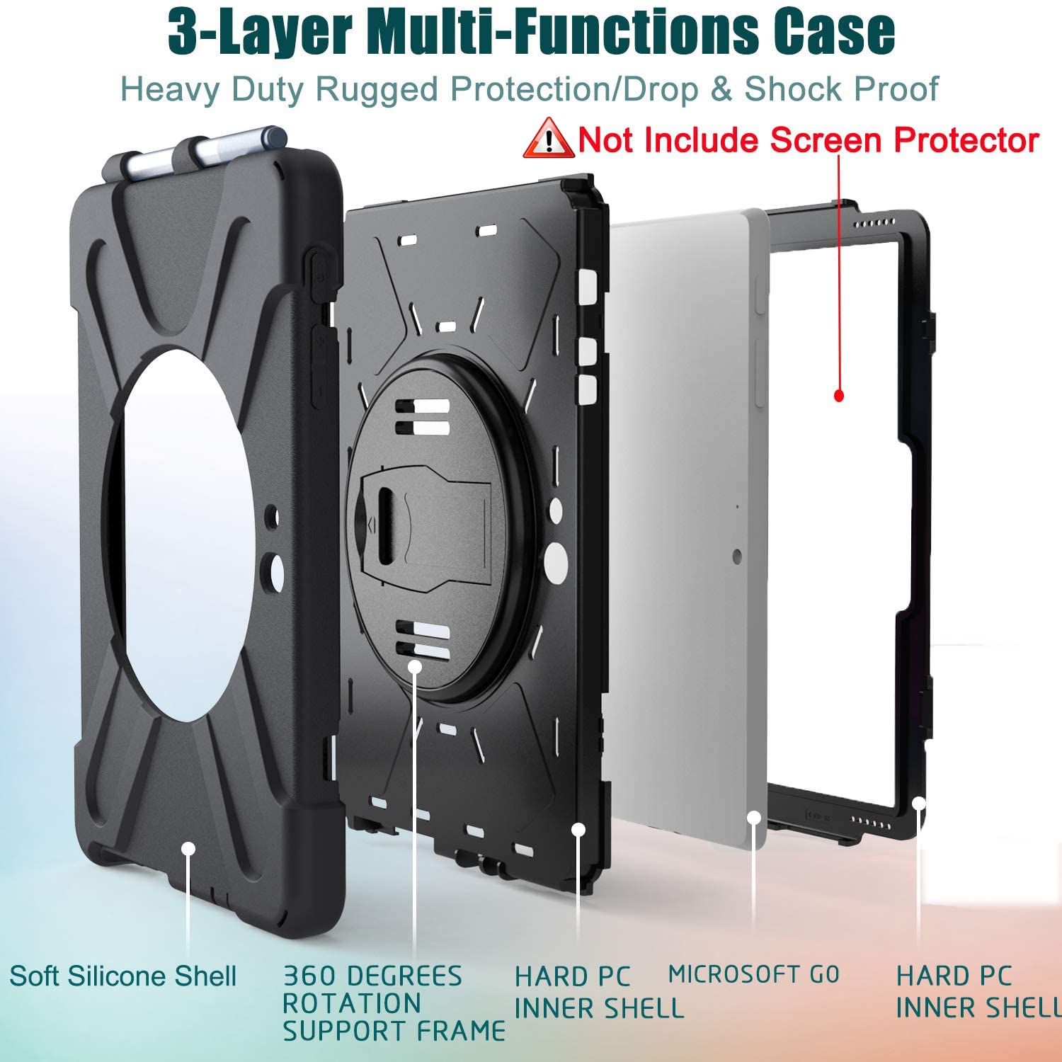 Case For Microsoft Surface Go 4 (2023) 10.5 Inch/Surface Go 3 / Surface Go 2 / Surface Go 10 Inch, Heavy Duty Protective Case, N