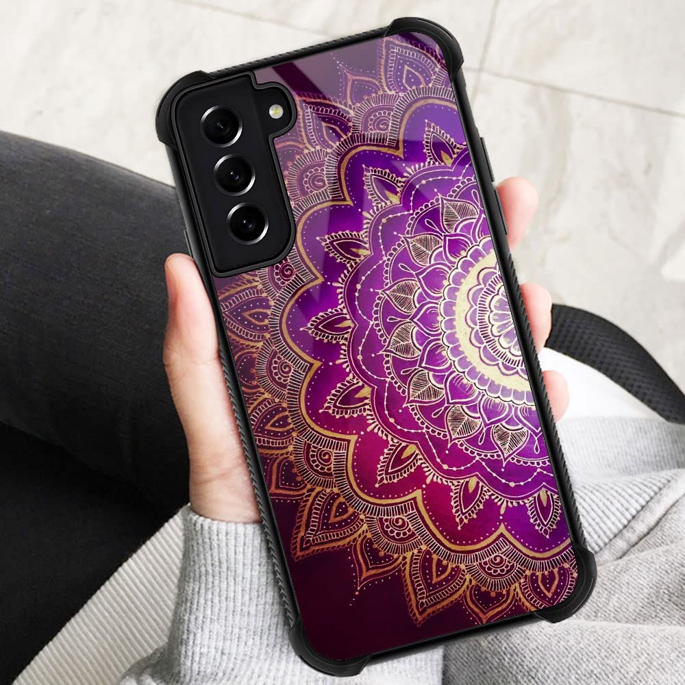 ZHEGAILIAN Phone Case Samsung Galaxy S21 5G Anti-Scratch Shockproof TPU Glass Back Purple Mandala