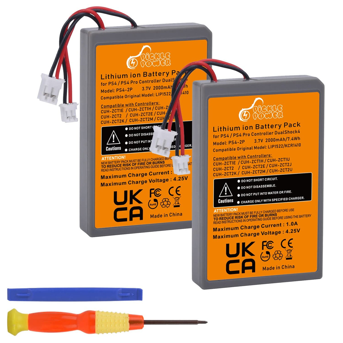 Pickle Power 2 Pack 2000Mah Ps4 Controller Battery Replacement For Sony Ps4/Ps4 Pro/Ps4 Slim Playstation 4 Dualshock 4 Controlle