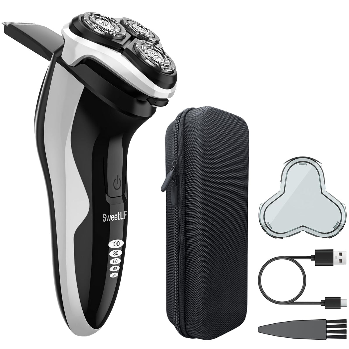 Waterproof Mens Electric Shaver With Travel Case, Powerful & Quiet, Type C Fast Charge (60Min Charge, 120Min Use), Precision Tri