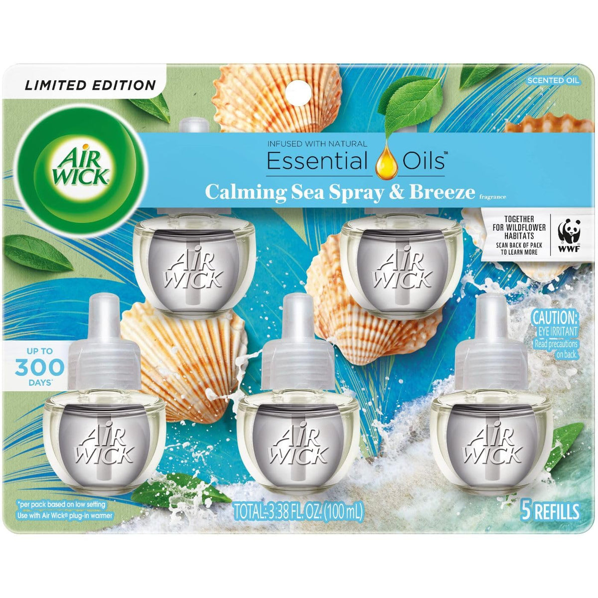 Air Wick Plug In Scented Oil Refill, 5Ct, Calming Sea Spray & Breeze, Air Freshener, Essential Oils