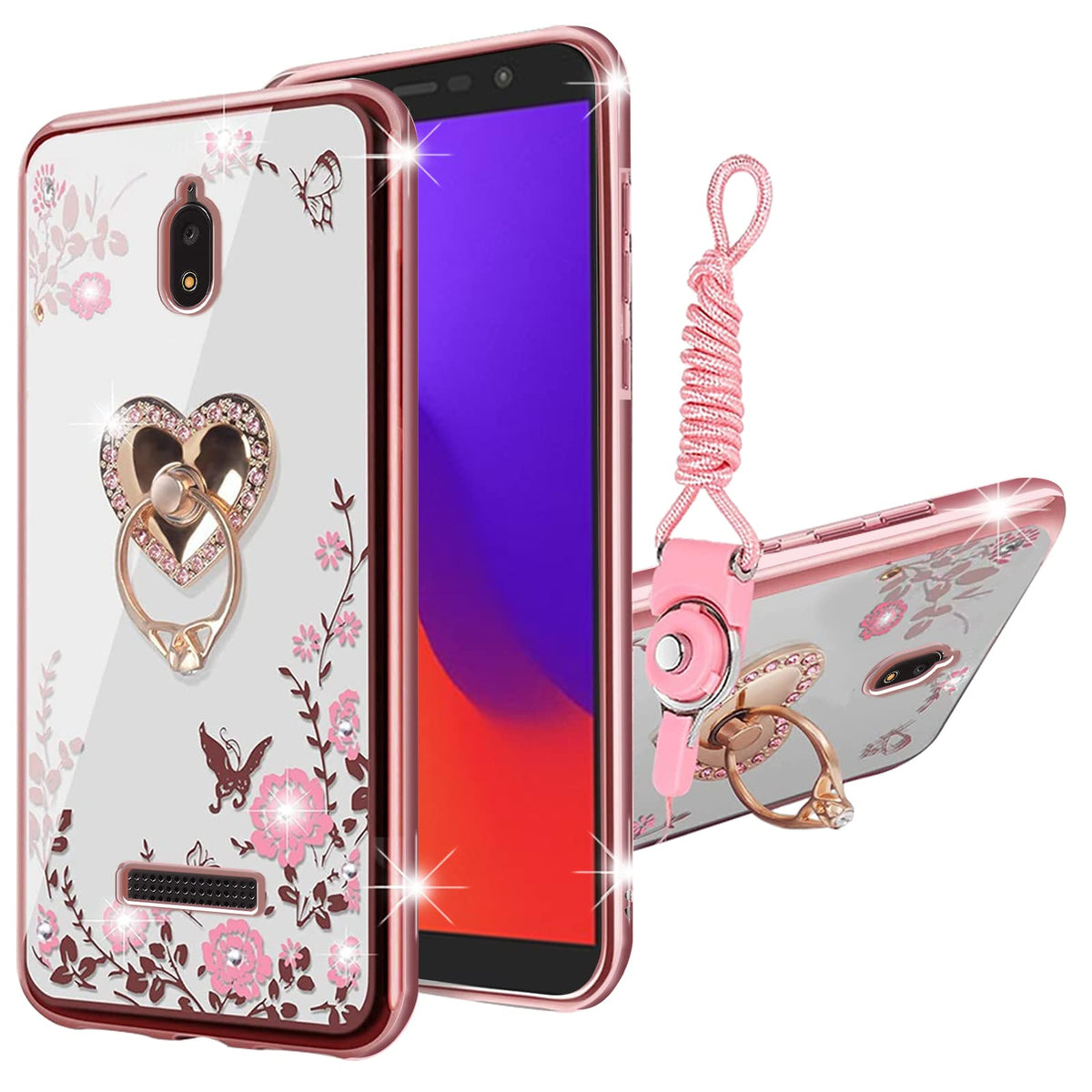 Kudini For Case For Blu View 2 B130Dl Phone Case For Women Glitter Crystal Soft Tpu Bling Cute Butterfly Heart Floral Clear Prot
