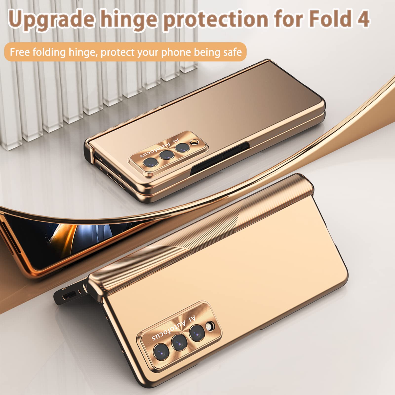 Ninki 4 In 1 Magnetic S Pen Case For Galaxy Z Fold 4 5G With Hinge Protection   Gold