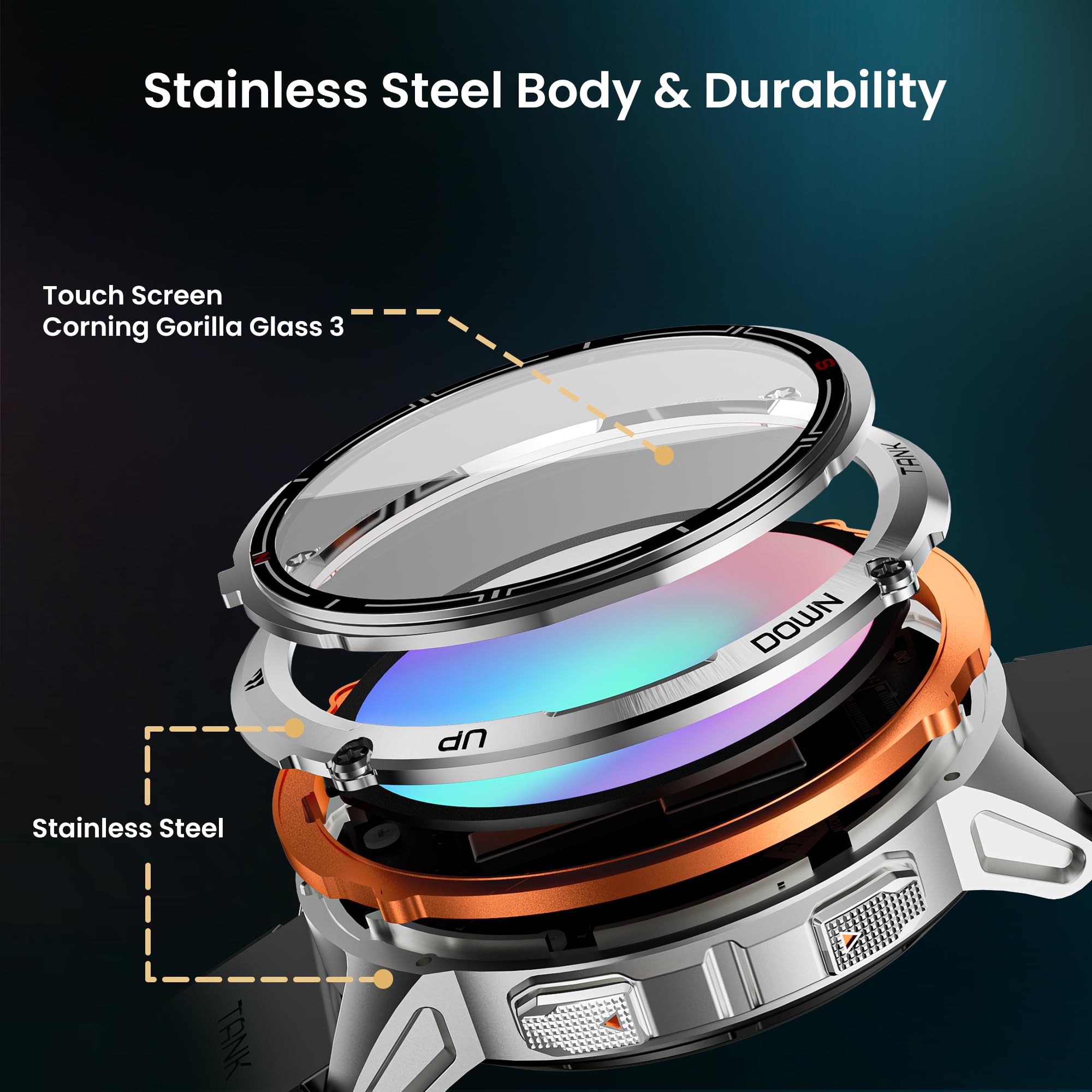 Kospet Tank T3 Ultra 2 Smart Watch Gps For Men, 5Atm Waterproof, Pressure&Altitude&Compass, Extra-Large Battery, Full Metal Body