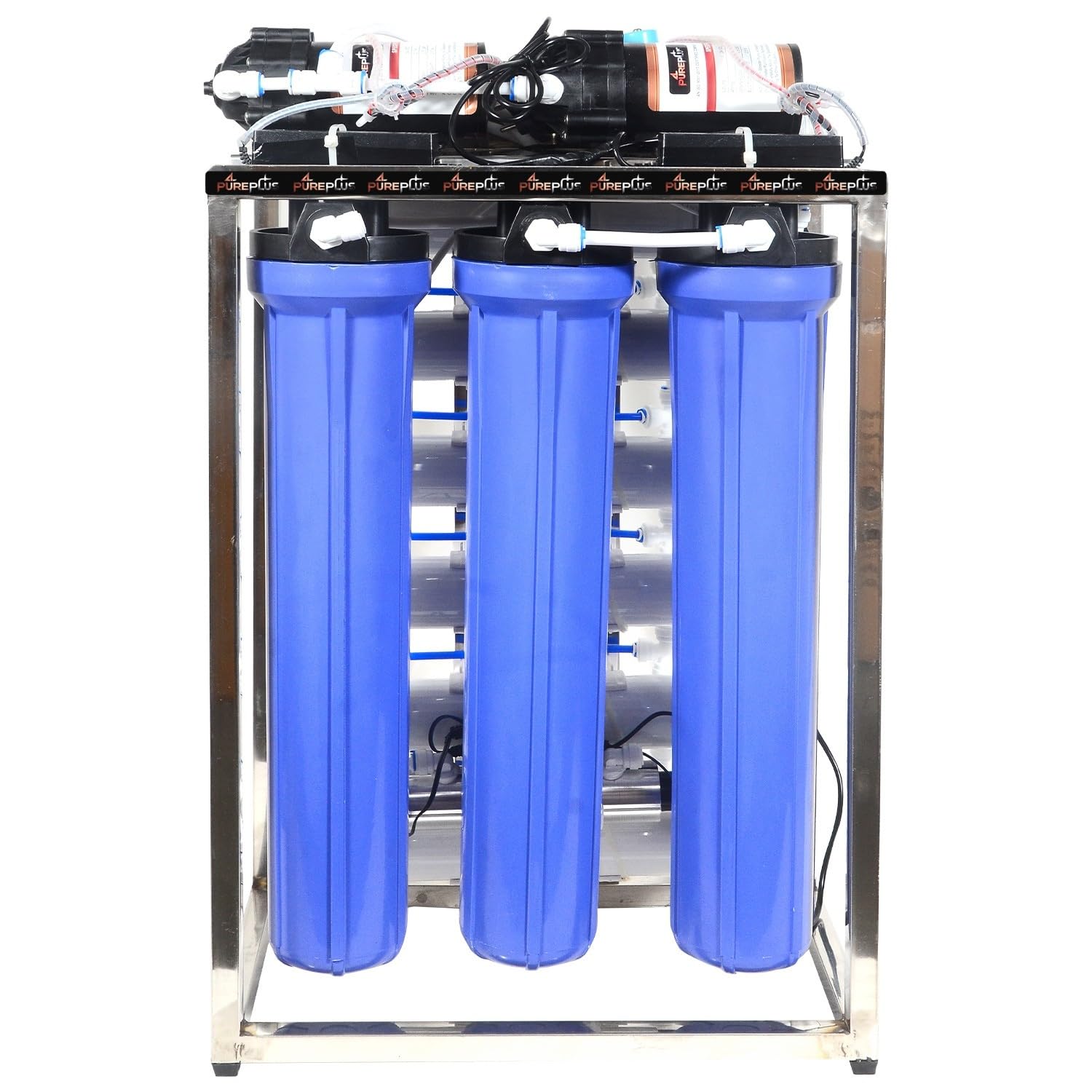 Pureplus 100 Lph Commercial Ro + Uv Water Purifier Plant 100 Liter Per Hour Blue Stainless Steel Body Full Automatic With Tds Ad