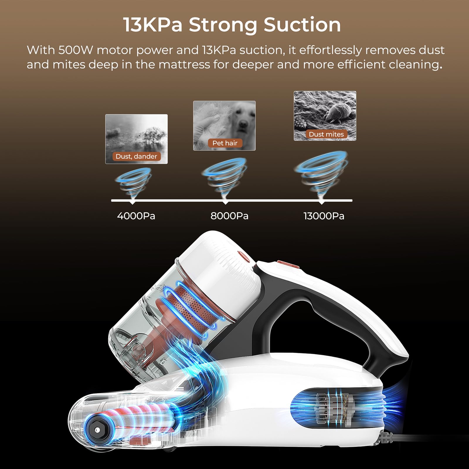 Jigoo Mattress Vacuum Cleaner : Uv Bed Vacuum Cleaner 500W 13Kpa Strong Suction, High Heating Tech, Deep Cleaning Bed Vacuum For