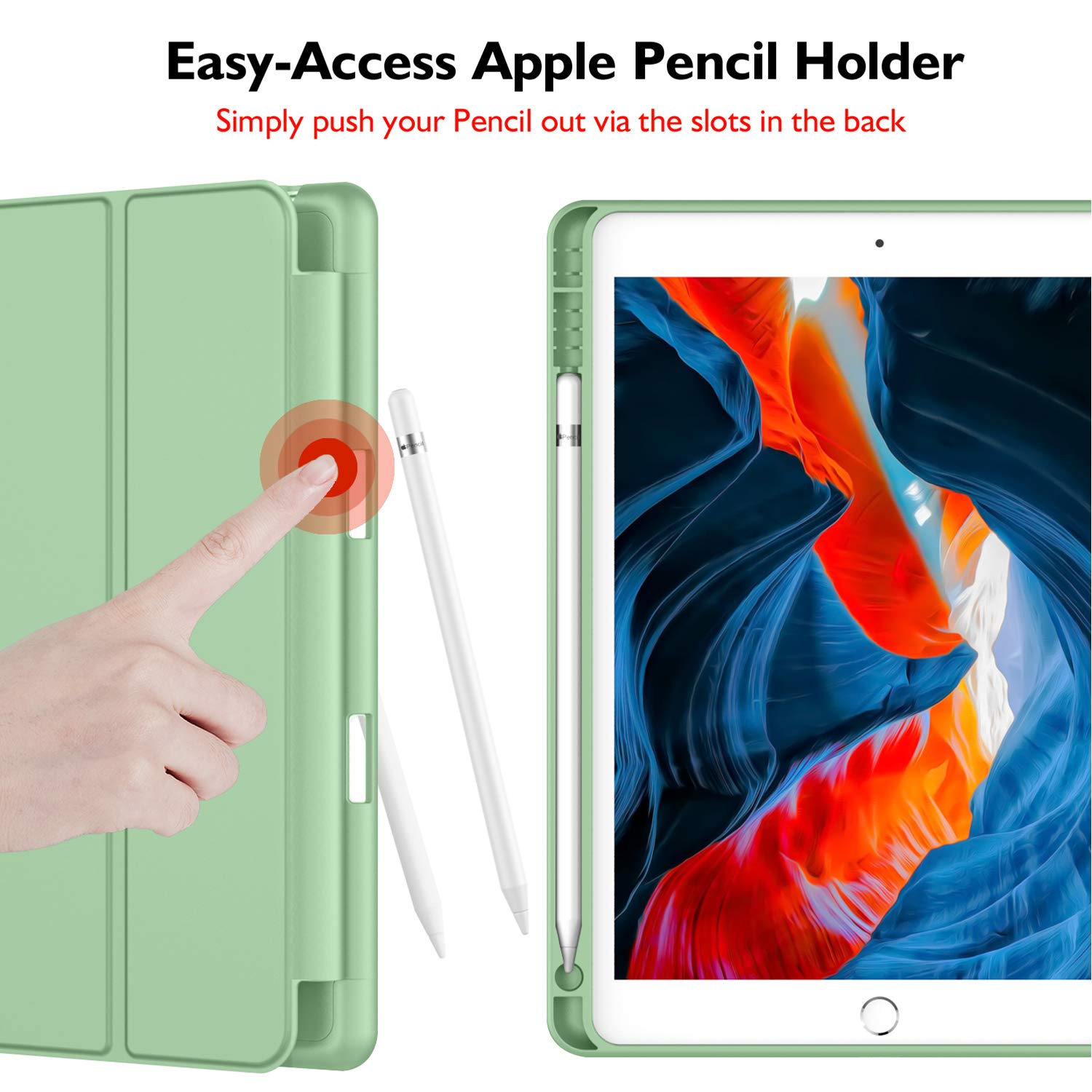 Imieet Ipad 9Th Generation Case 2021/Ipad 8Th Generation Case 2020 10.2 Inch With Pencil Holder, Ipad 7Th Gen 2019 Case With Soft Baby Skin Silicone Back, Auto Wake/Sleep Cover (Matcha Green)