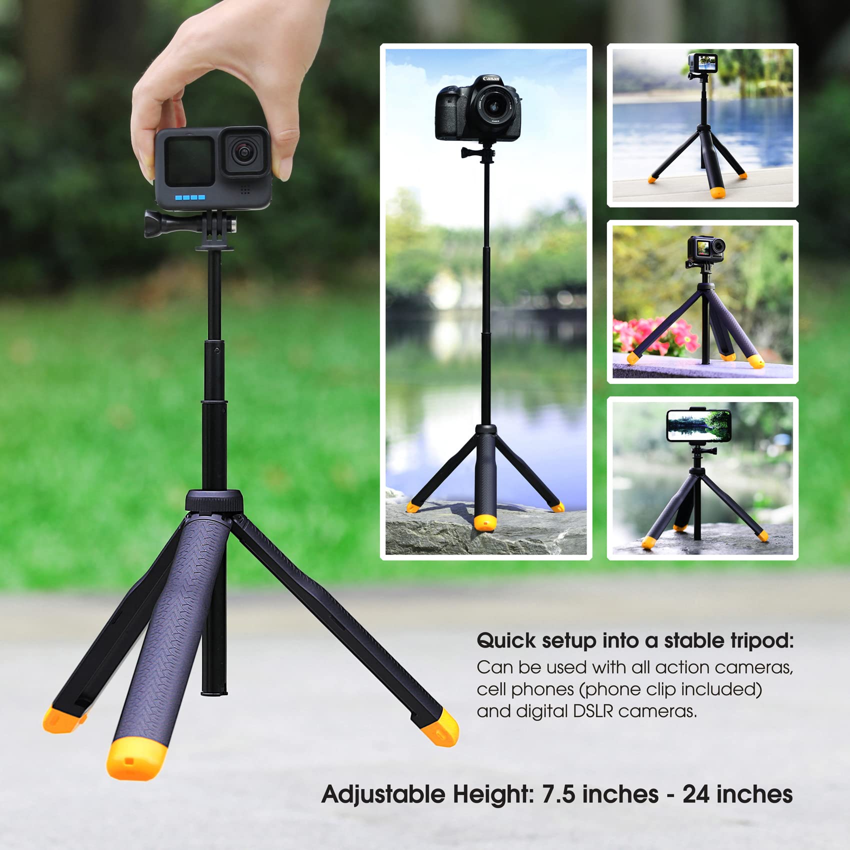 Soonsun 4In1 Floating Selfie Stick For Gopro Hero 13, 12, 11, 10, 9, 8, 7, 6, 5, 4, 3 Session, Fusion, Dji Osmo, Insta360 - Use