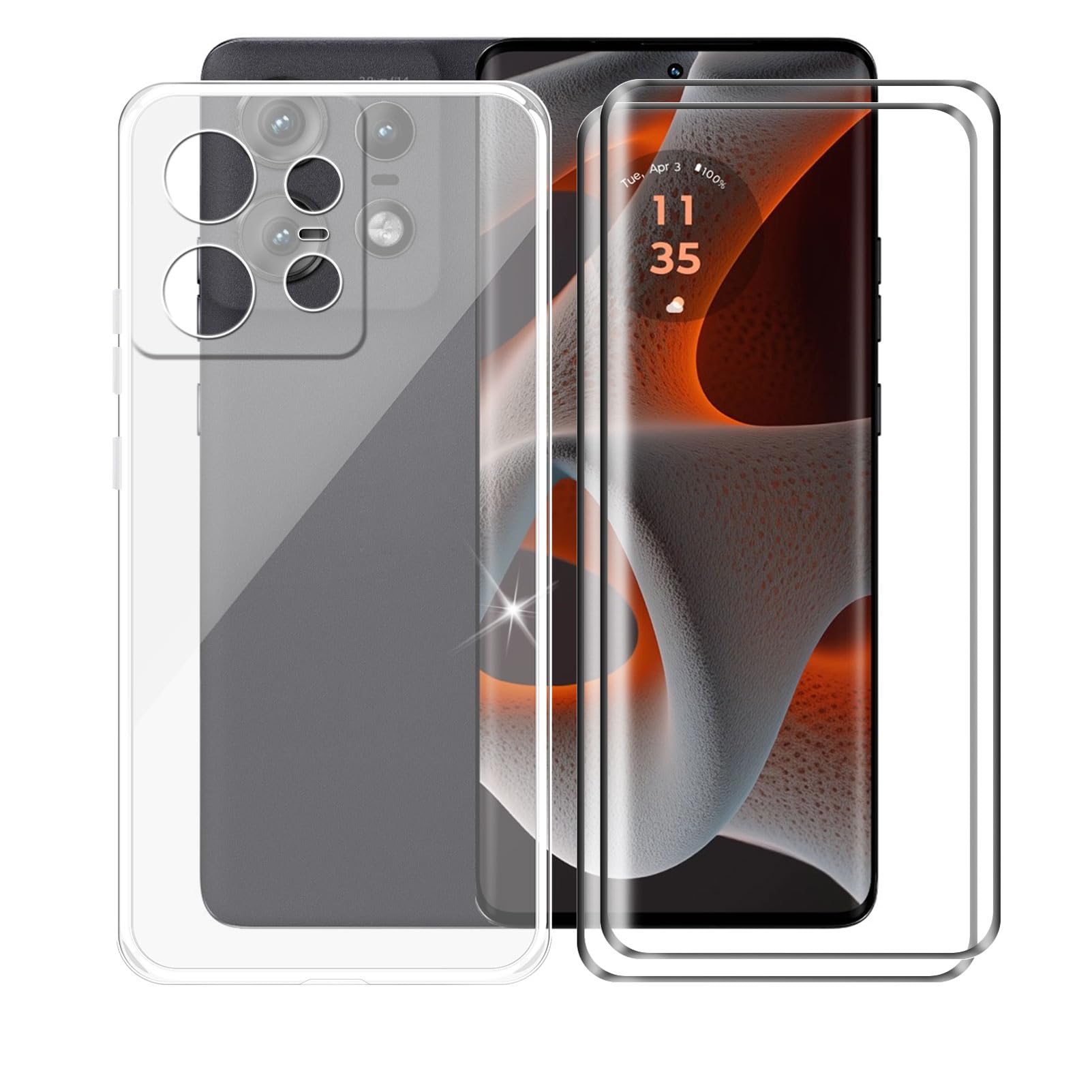 Aqggiixy Phone Case For Motorola Edge 50 Pro (6.70''), With 2 X Tempered Glass Screen Protector, Ultra Thin Clear Soft Tpu Bumpe