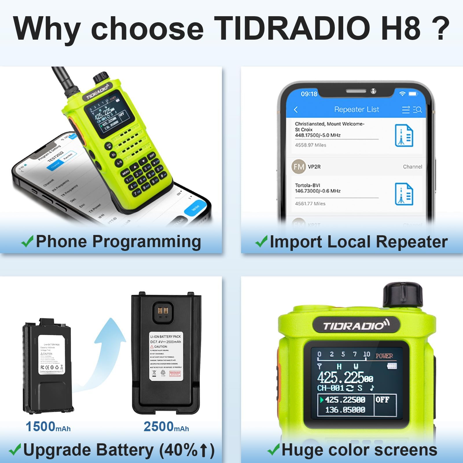 (2Nd Gen) Tidradio H8 Gmrs Handheld Radio With Bluetooth Programming Repeater Capable Dual Band Long Range Two Way Radios With 4