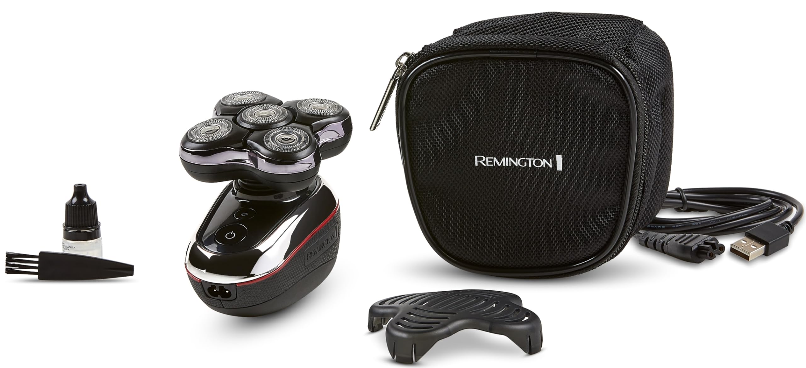 Remington Balder Deluxe Xr7100, Head Rotary Shaver With Titanium Blades & Storage Pouch For Bald Men Wet/Dry Shaving With 5 Dual