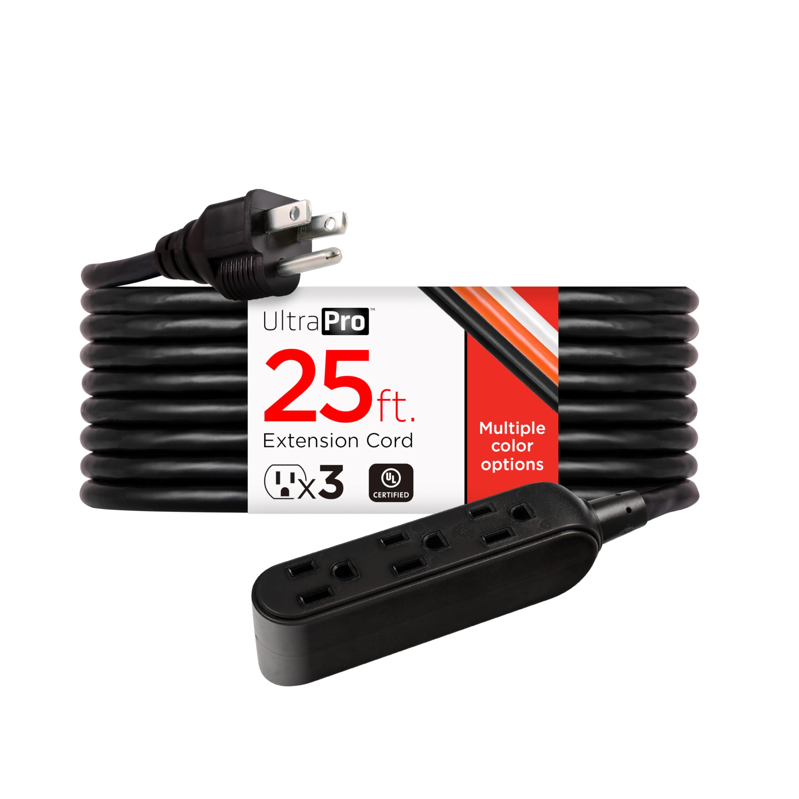 Ultrapro 25 Ft Outdoor Extension Cord With Multiple Outlets, 3 Outlet Extension Cord, Outdoor Extension Cord, Grounded Heavy Dut