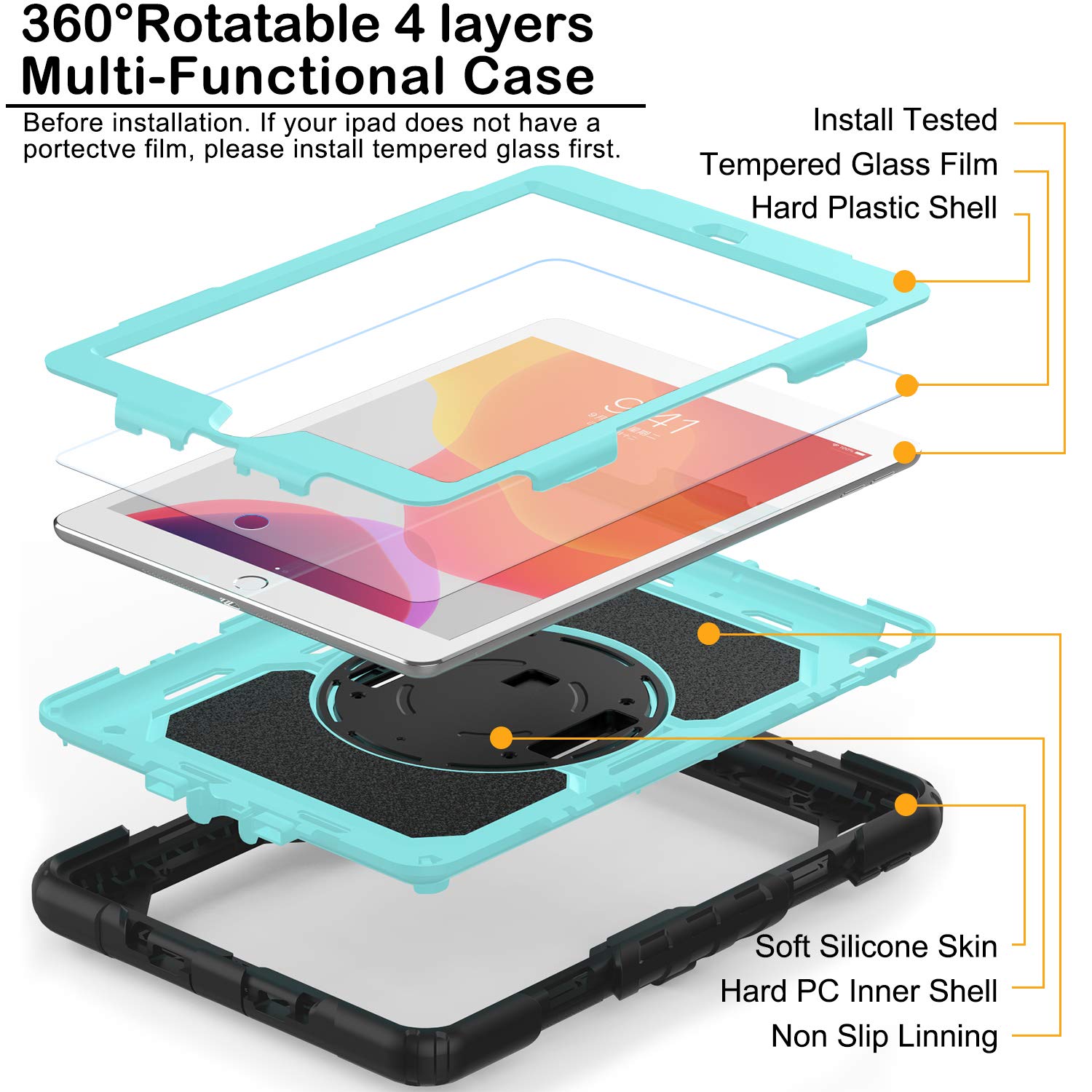 Blosomeet Case For Ipad 9Th/8Th Generation 2021/2020 10.2 Inch With Tempered Glass Screen Protector & Pencil Holder,Rugged Kids