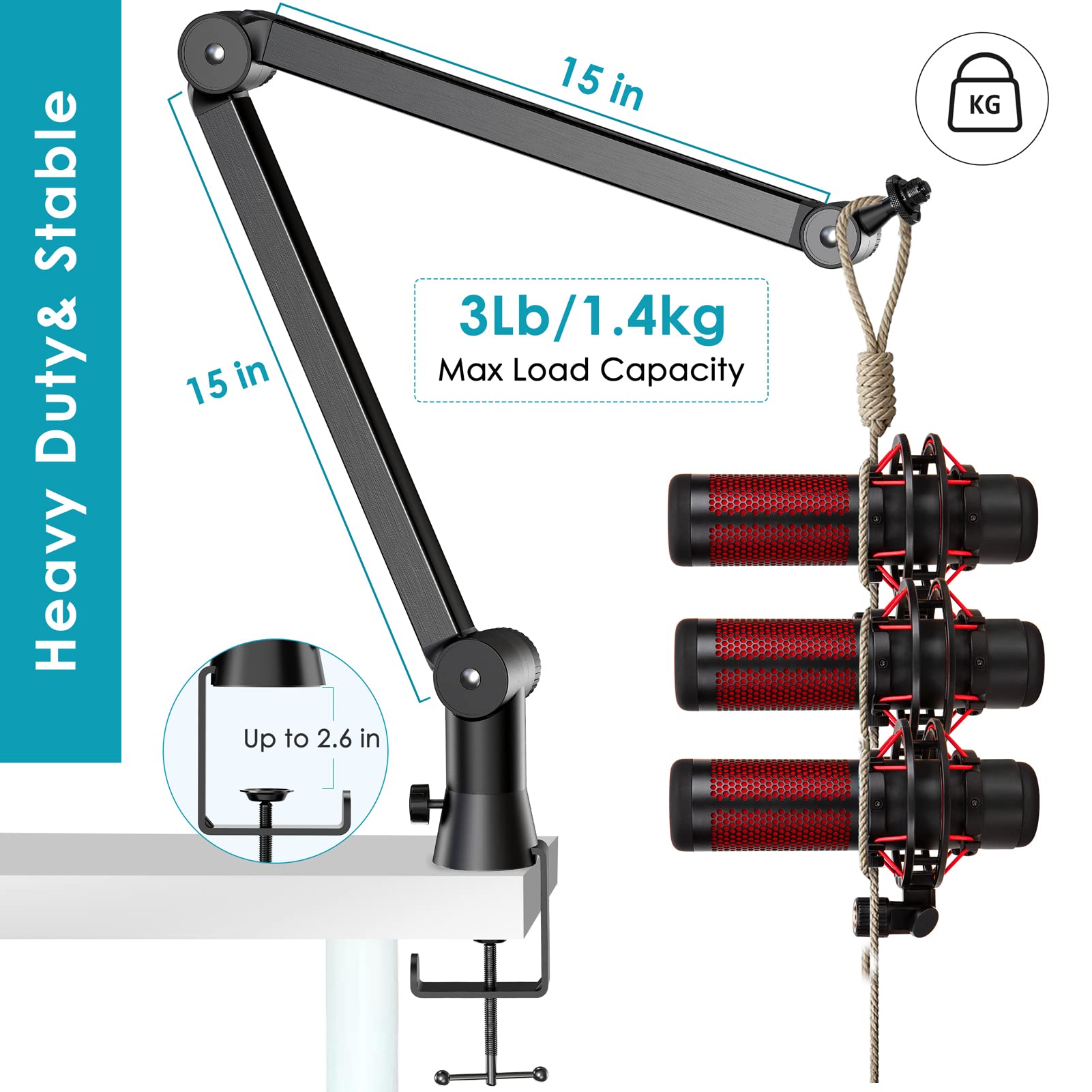 Mic Boom Arm Stand Compatible with Shure SM7B, MV7, Blue Yeti Mic, HyperX QuadCast Mic and Most Microphones, Premium Microphone Arm by YOUSHARES