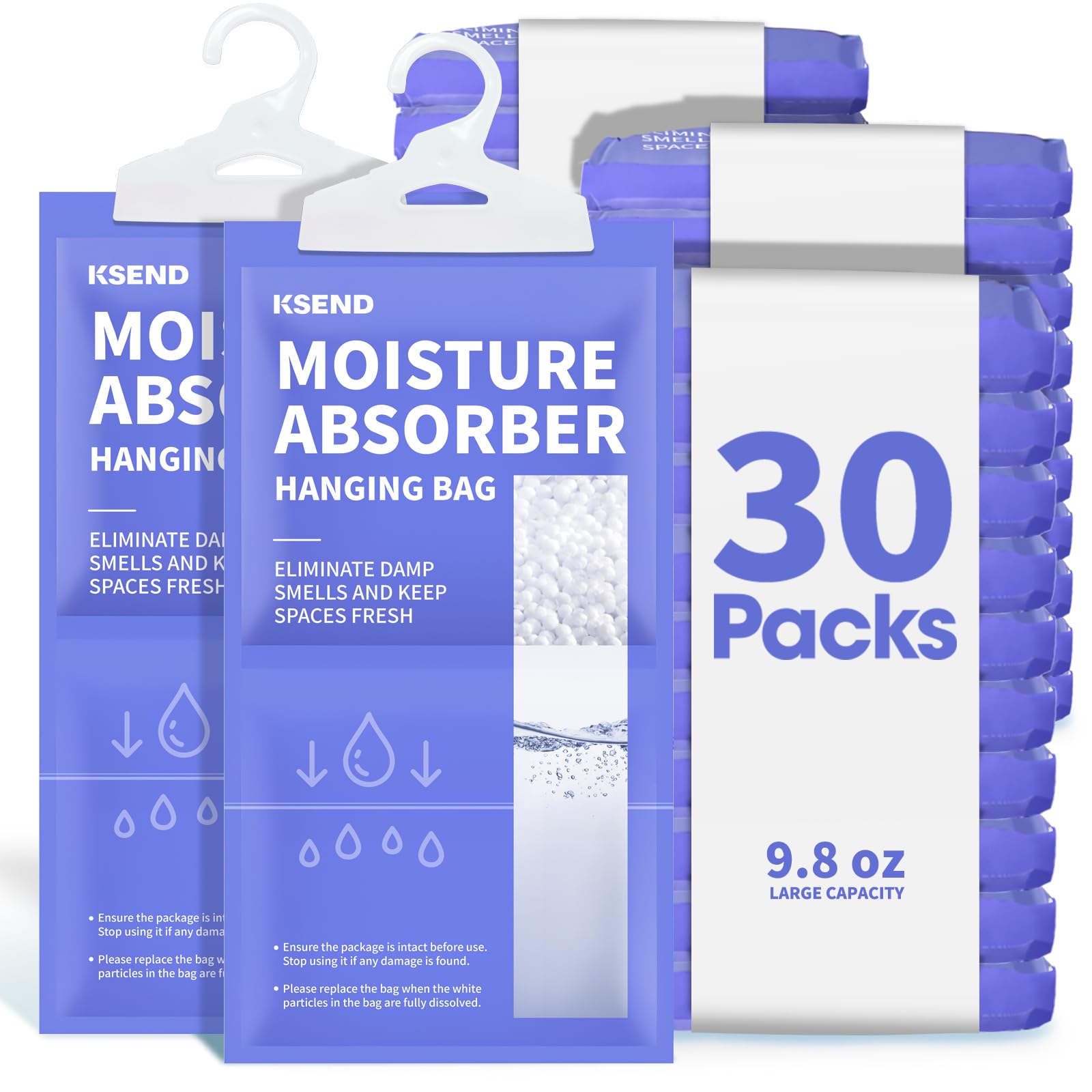 Ksend Moisture Absorbers 30 Pack, 9.8 Oz Compact Dehumidifier Bags & Packs, Moisture Hanging Bag, Humidity Absorbers, Closet Deo