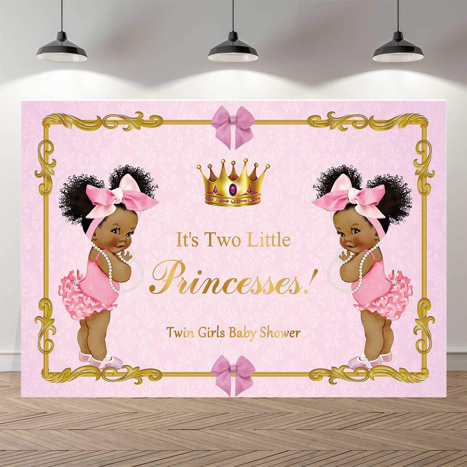 Seekpro 7X5Ft Little Princess Black Baby Shower Pink Backdrop Twin Girls Baby Shower Party Banner Decoration Backdrops Royal Blu