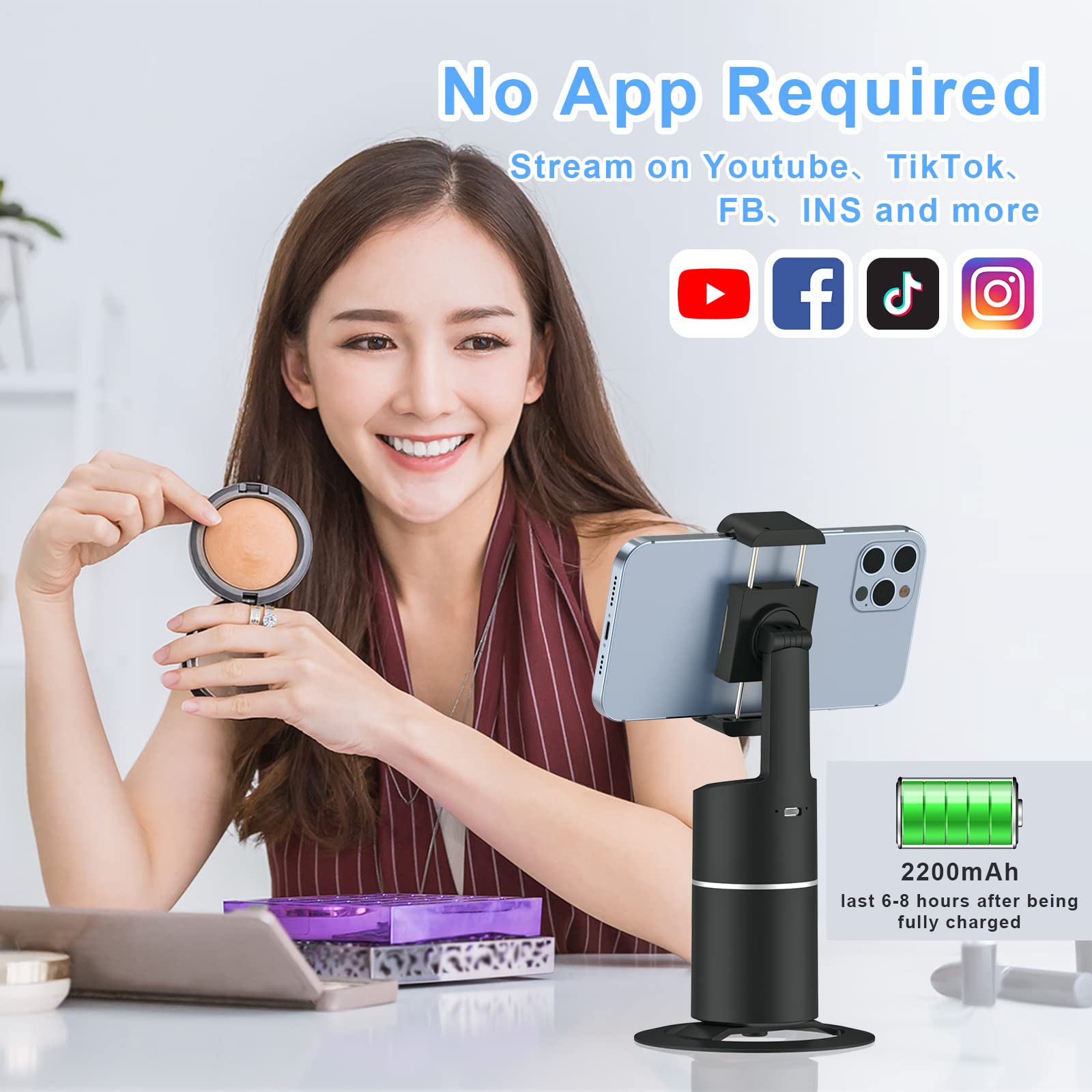 Auto Tracking Phone Holder,360 Rotation Face Body Track Mount,Tracking Tripod For Vlog Shooting Live Streaming,Build-In Battery,