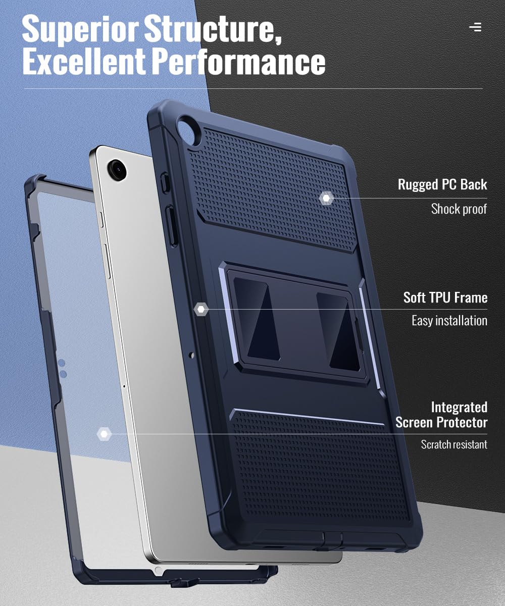 MoKo Case Fit Galaxy Tab A9 Plus 11 Inch 2023 (SM X210/X216/X218), Shockproof Full Body Rugged Stand Back Cover Built in Screen Protector Fit Galaxy Tab A9+ 11' 2023, Dark Blue