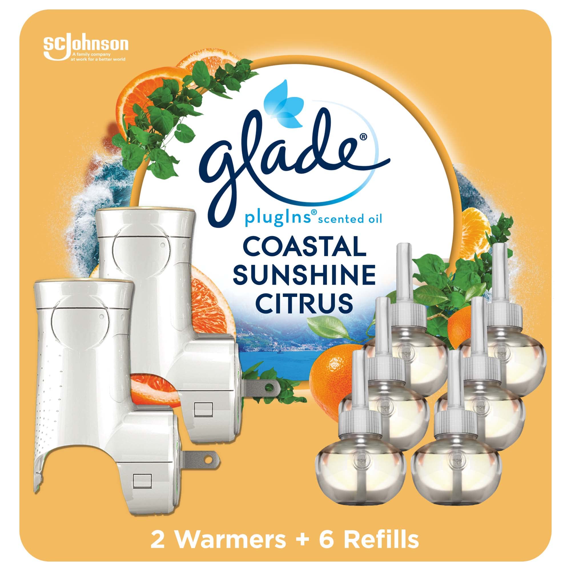 Glade Plugins Refills Air Freshener Starter Kit, Scented And Essential Oils For Home And Bathroom, Coastal Sunshine Citrus, 4.02