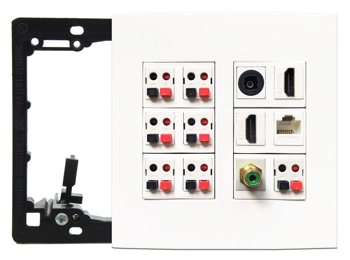 Diytech Premium Speaker Wall Plate, 7 Speaker, 2 Hdmi, 1 Toslink Fiber Optic Audio, 1 Rca Subwoofer, 1 Ethernet Cat6 Rj45, Suppo