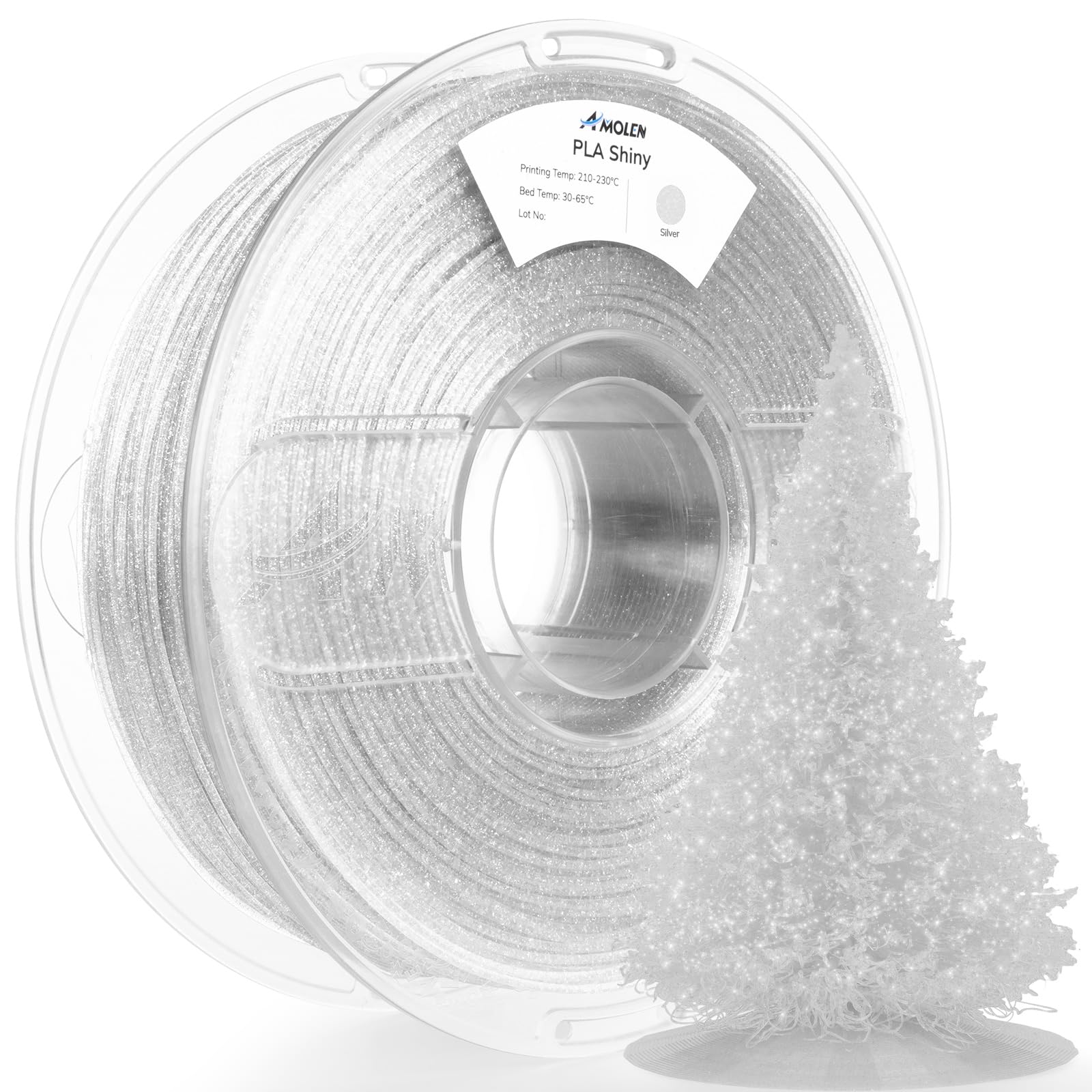 Amolen Shiny Glitter Pla 3D Printer Filament 1.75Mm Shiny Silver With Sparkles And Glitters Dimensional Accuracy +/  0.02Mm 1Kg/
