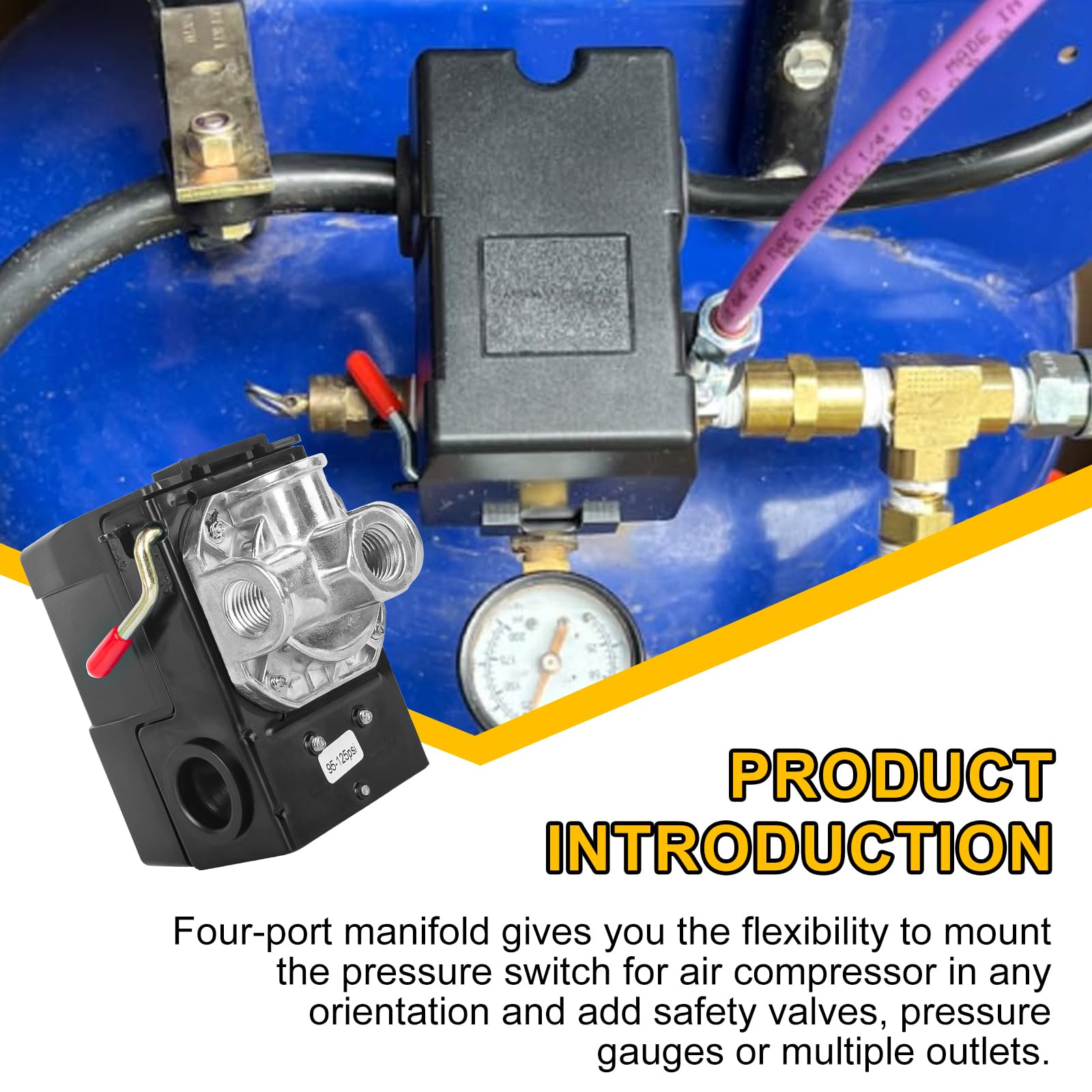 Lf10 4H Air Compressor Pressure Switch Air Compressor Parts 4 Port Air Compressor Pressure Switch Replacement Control Npt1/4 95