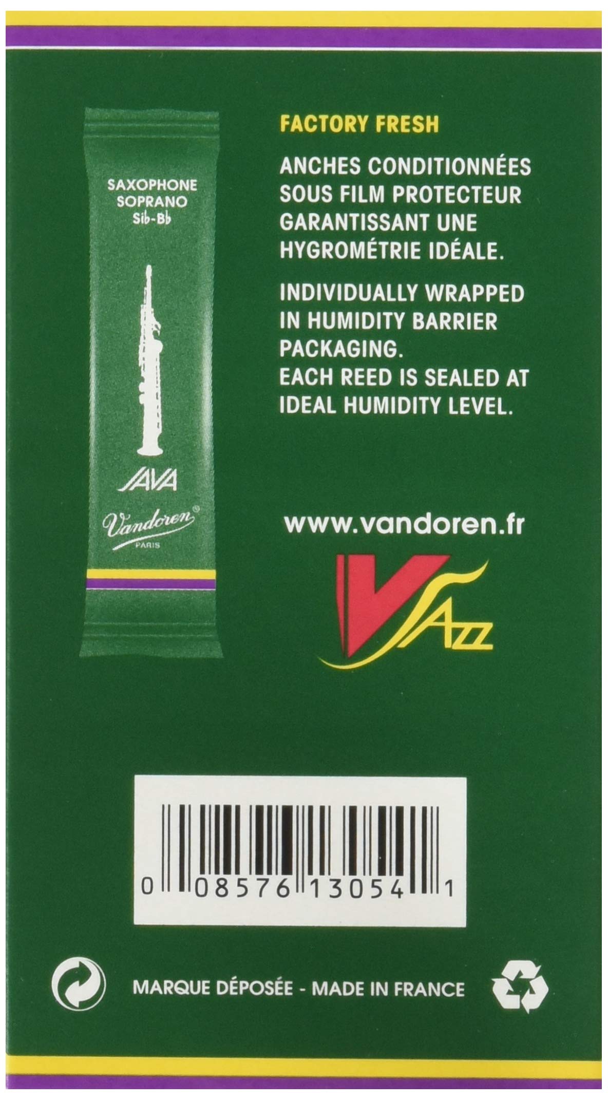 Vandoren Sr3025 Soprano Sax Java Reeds Strength 2.5; Box Of 10