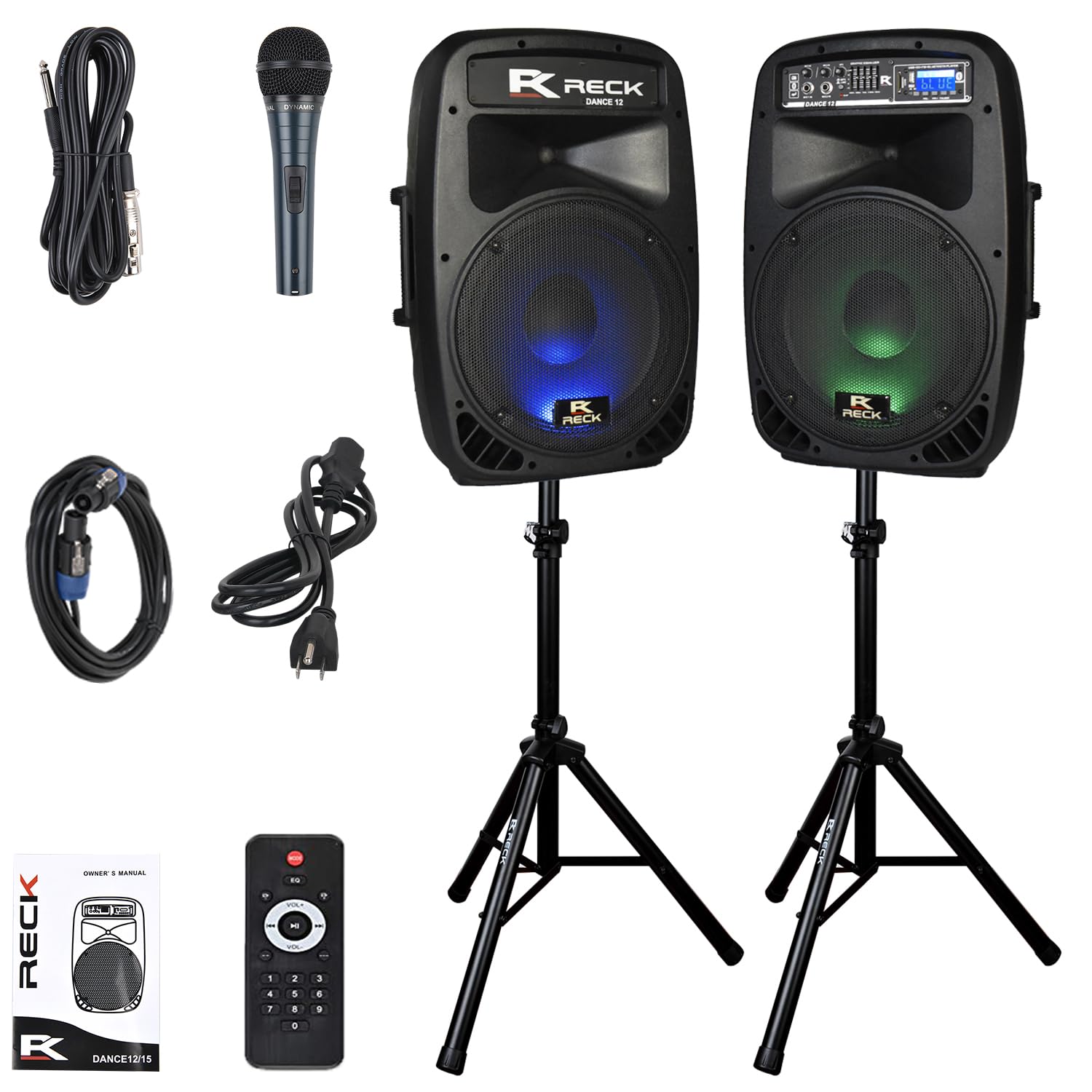 Proreck Dance 12 Portable 12 Inch 1000 Watts 2 Way Powered Pa Speaker System Combo Set With Bluetooth/Usb/Sd Card Reader/Fm Radio/Remote Control/Speaker Stand