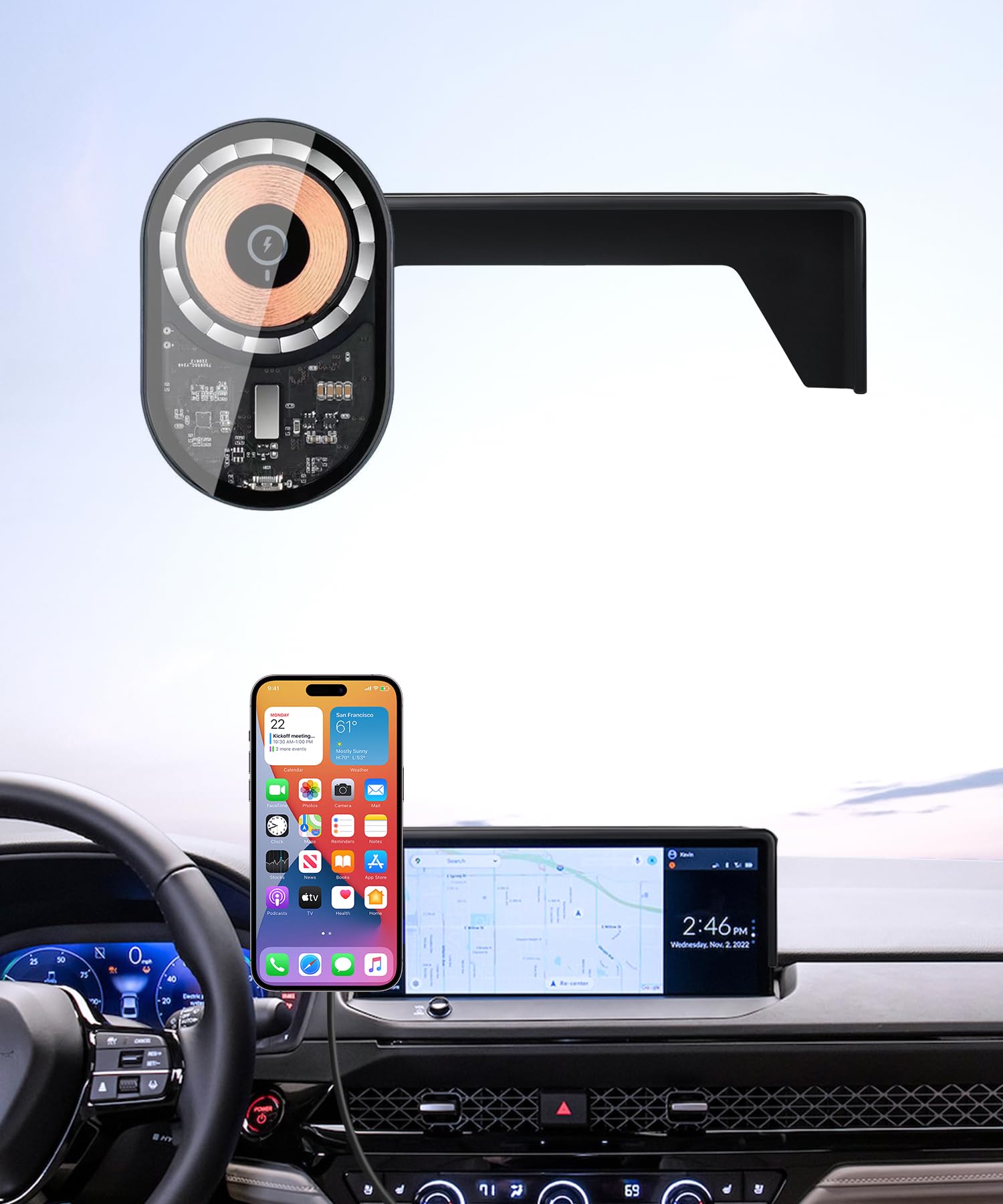 Masergogo Wireless Charging Car Phone Holder For Honda Accord/Hybrid 2023-2025 Accessories 12.3 Inch Screen Fixed Clip,360 Rotat