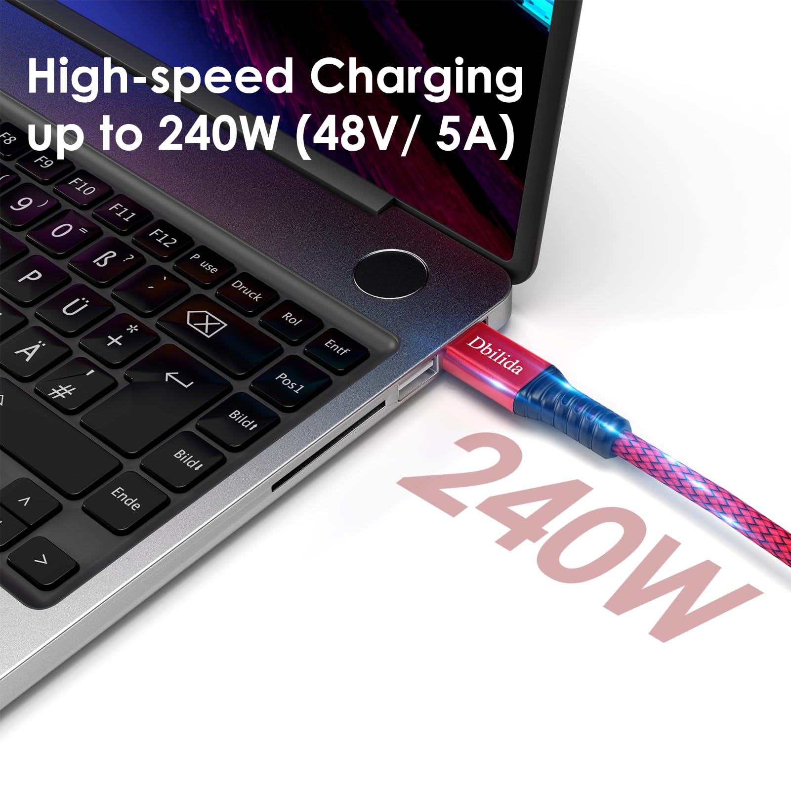 Dbilida 240W For Thunderbolt 3 Cable 40Gbps 6.6 Ft, Usb C Cable With Pd 3.1, Single 8K/5K@60Hz, 4K 144Hz Dual 4K For Iphone 15/Plus/Pro/Pro Max, Egpu,Macbook Pro, Docking, Hub, Ssd