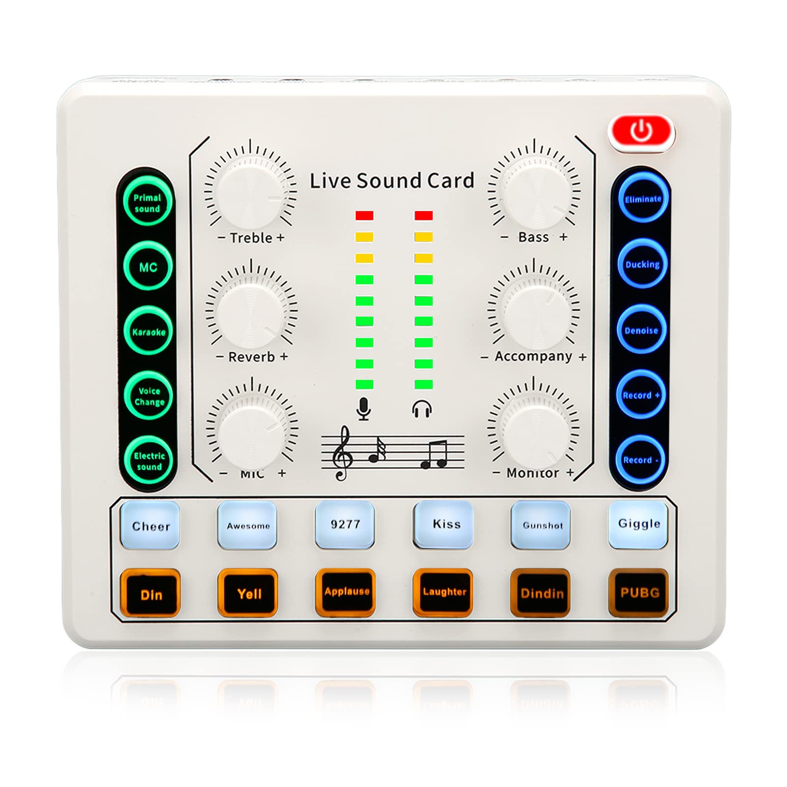 Live Sound Card, Mini Sound Mixer Board for Live Streaming, Podcast Microphone Sound Card with Multiple Sound Effects, PC Extern