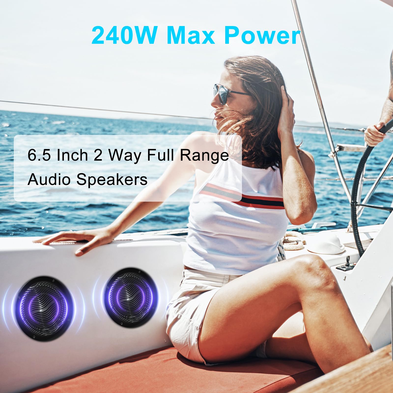 Studiofinix Marine Speakers Waterproof 6.5 2 Way 240 Watts Flush Mount Stereo Audio Perfect For Boat Atv Utv Golf Cart Rv Bathro