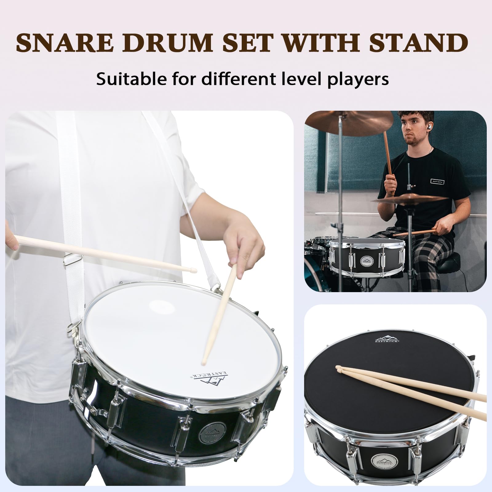 Eastrock Snare Drum 14X5.5 Inches For Student Beginners With Gig Bag, Drumsticks, Drum Keys, Coated Material Drum Head, Matte Fi