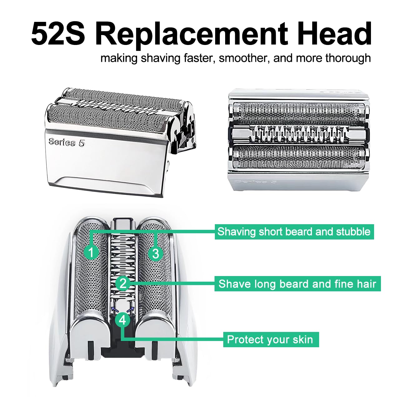 52S Series 5 Electric Shaver Replacement Head Compatible With Braun Series 5 Foil Shaver Replacement Heads 5090/5190Cc, 5040/514