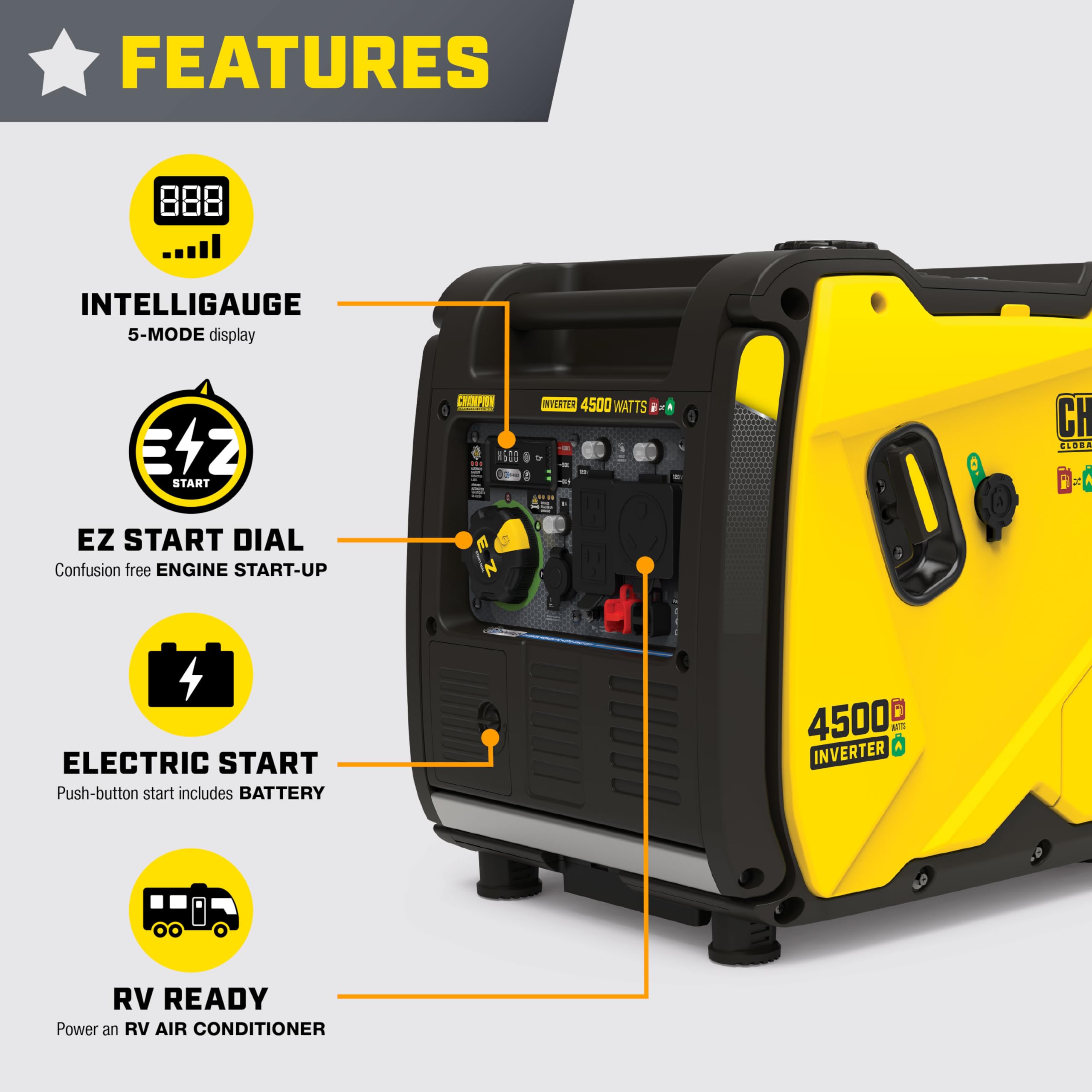 Champion Power Equipment 4500 Watt Electric Start Dual Fuel Rv Ready Portable Inverter Generator With Quiet Technology And Co Sh