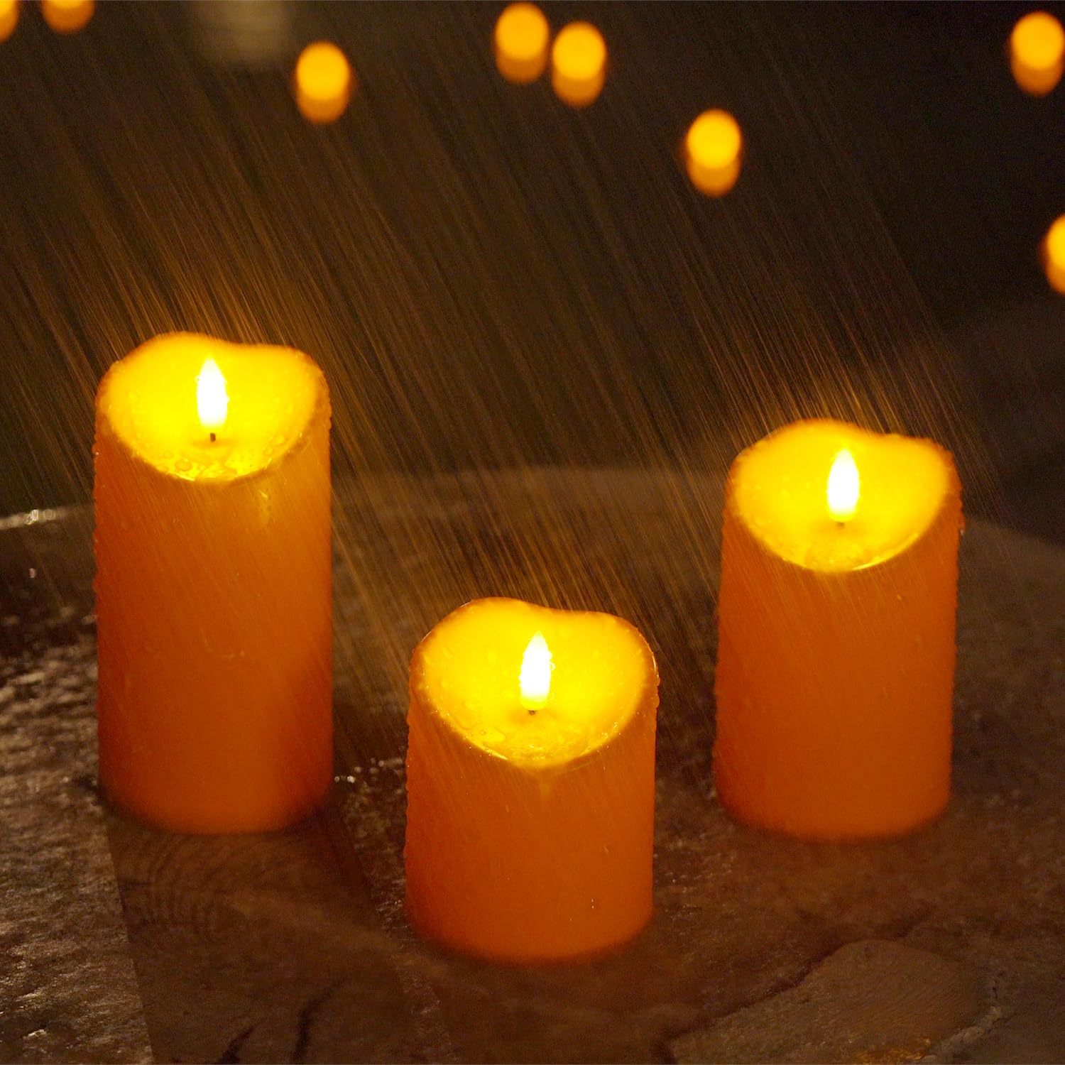 Homemory Halloween Orange Flameless Candles, Fall Candles, Outdoor Waterproof Flickering Battery Operated Led Pillar Candles Wit