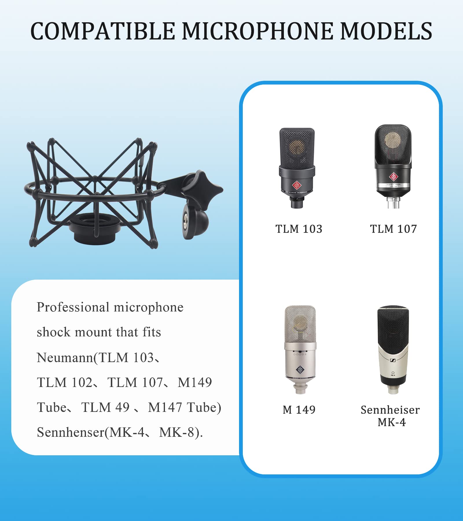 Tlm 103 Shock Mount - Microphone Mount Compatible For Neumann Tlm 103 M147 Condenser Mic By Suuntoks,Black