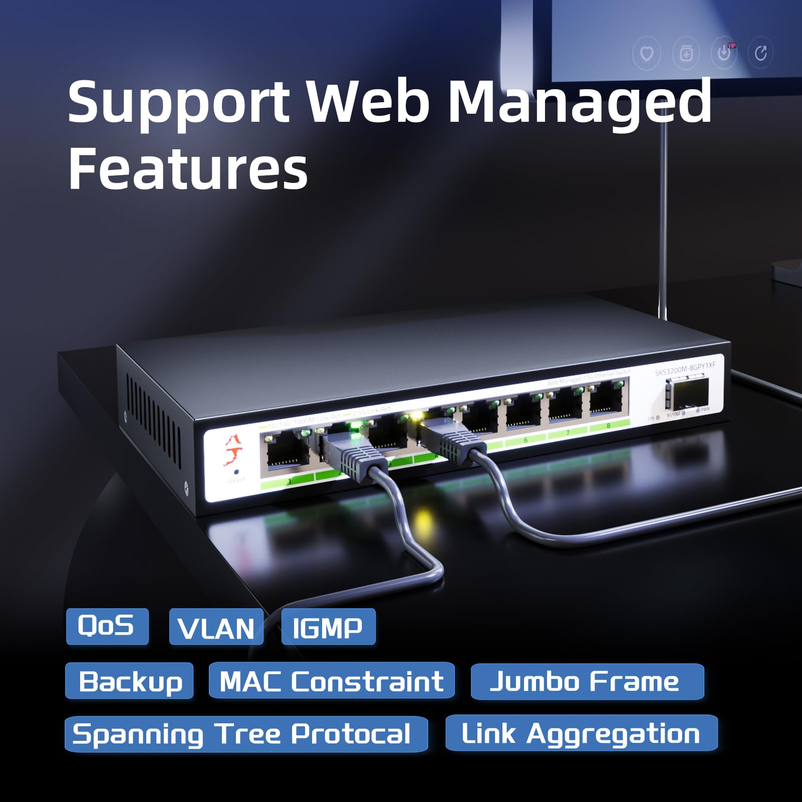 Xikestor 8 Port 2.5G Web Managed Ethernet Switch With 10G Sfp+, 2.5 Gigabit Network Switch Support Vlan/Qos/Stp/Igmp/Link Aggreg