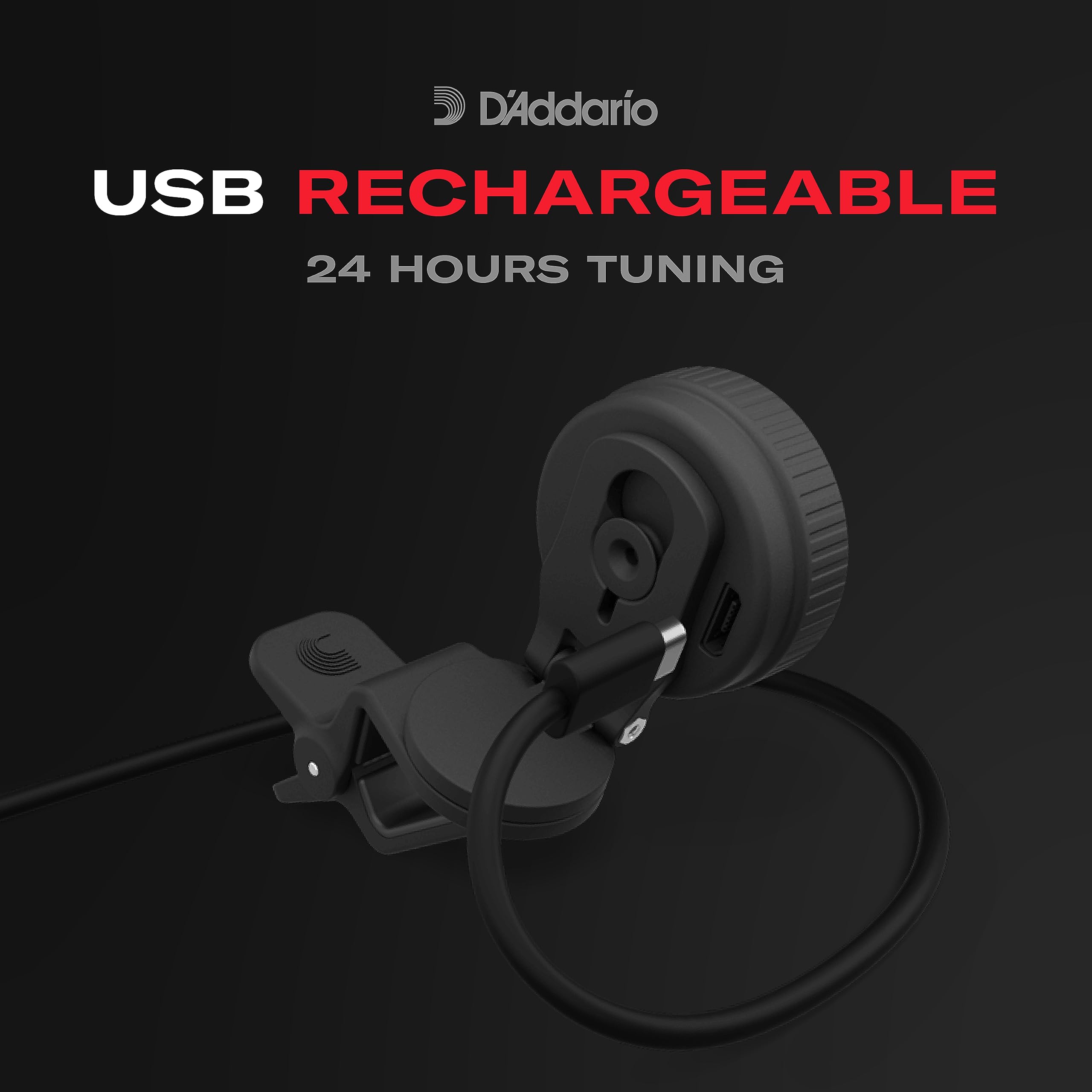 Daddario Nexxus 360 Rechargeable Guitar Tuner - Clip On Guitar Tuner - Acoustic Guitar Tuner - Electric Guitar Tuner - 24 Hours