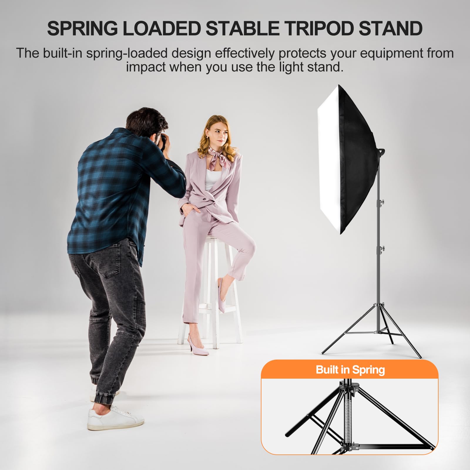 Emart Heavy Duty Light Stand 8.5Ft, Spring Cushioned, Aluminum Alloy Construction, Photo Video Studio Tripod With Carrying Bag F