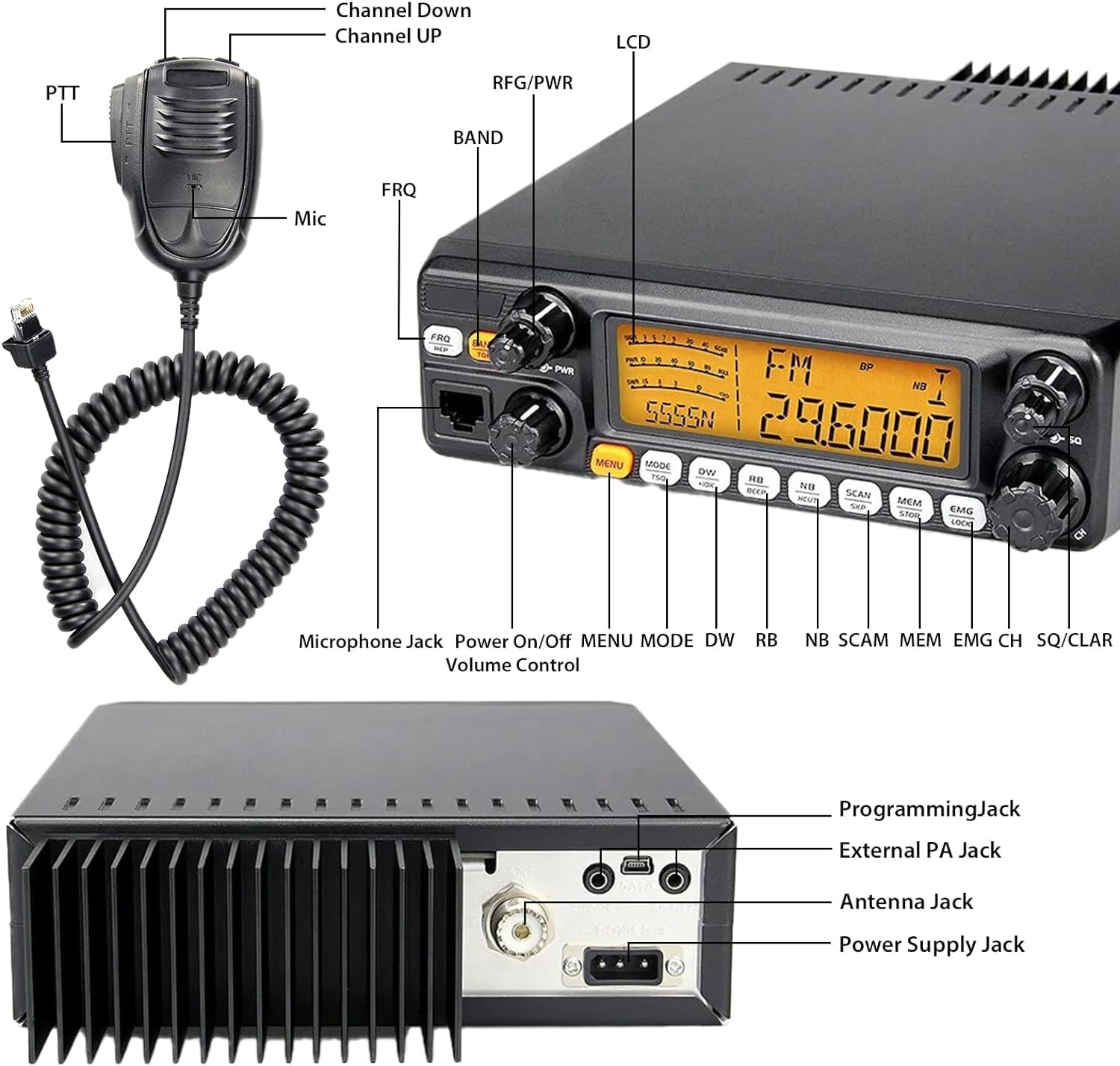At 5555N Ii 10 Meter Radio For Truck, 10 Meter Ham Radio Noise Reduction High Power 60W Am Pep/50W Fm/Ssb 60W(Pep) Mobile Transc