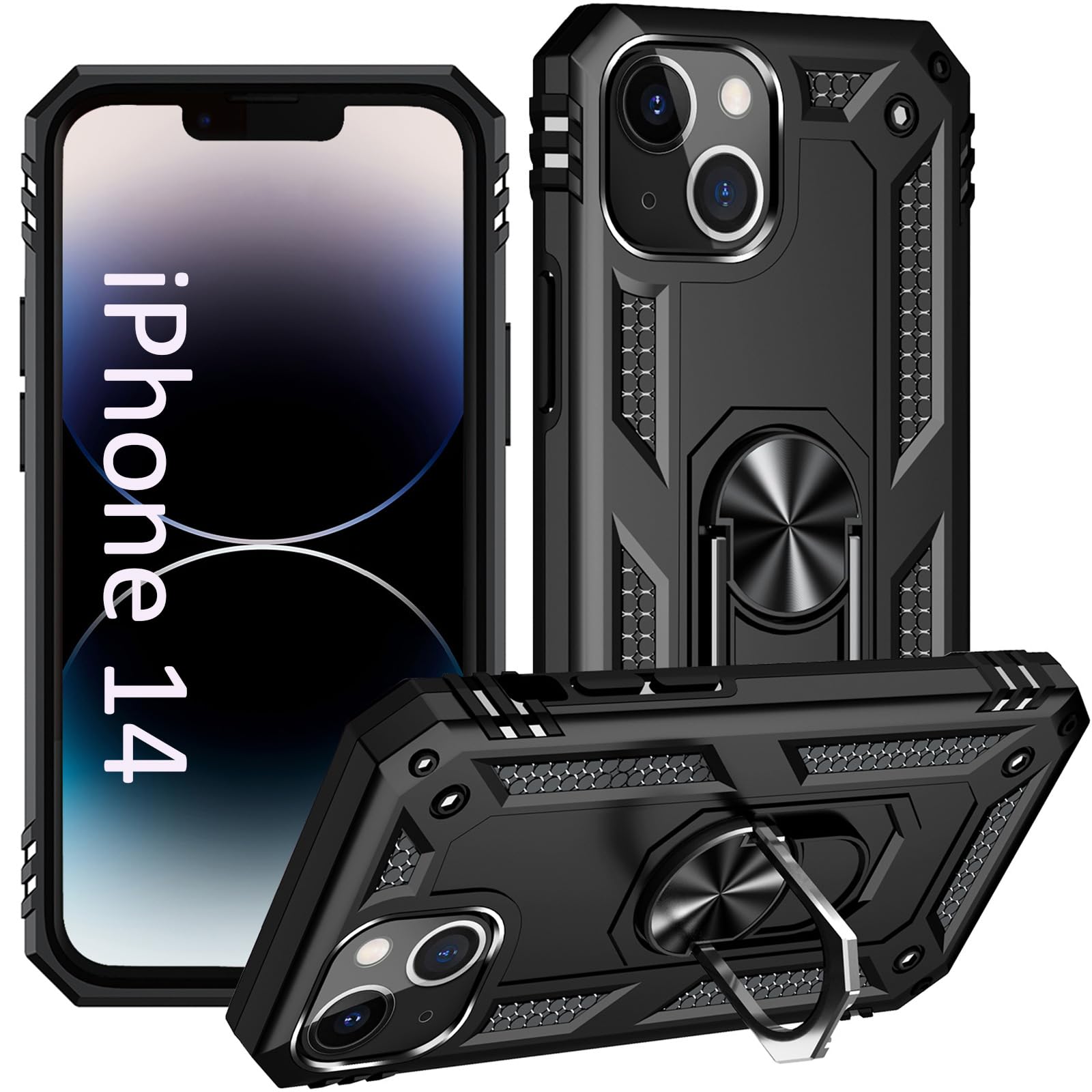 Addit Case For Iphone 14 Phone Case Iphone 14 Case, With Ring Holder Stand, Support Magnet Car Mount, Military Grade, Heavy Duty