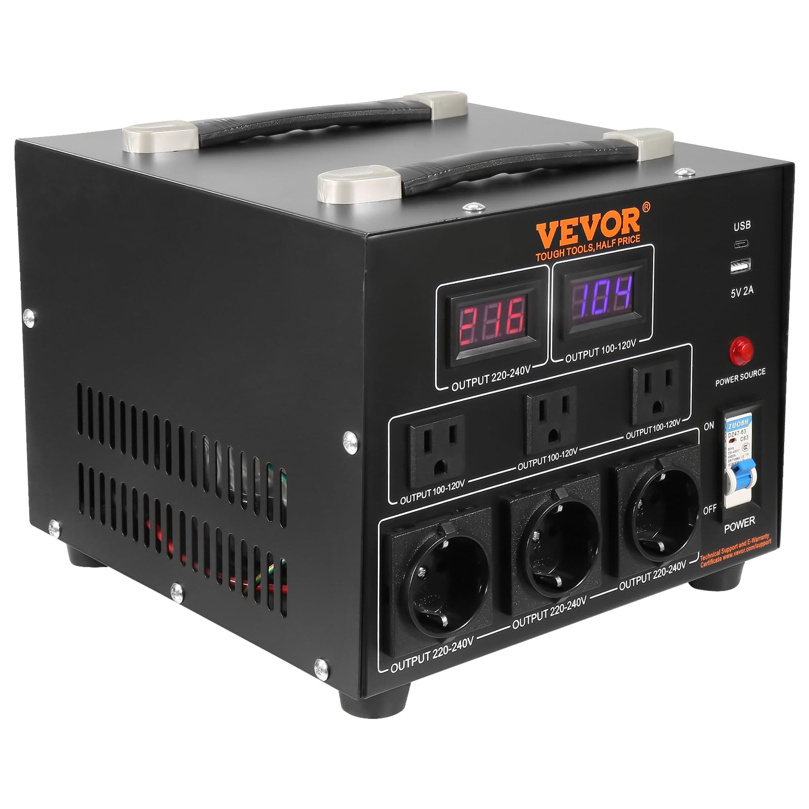 Vevor Voltage Converter Transformer, 3000W, Heavy Duty Step Up/Down Transformer, Convert From 110 Volt To 220 Volt And From 220