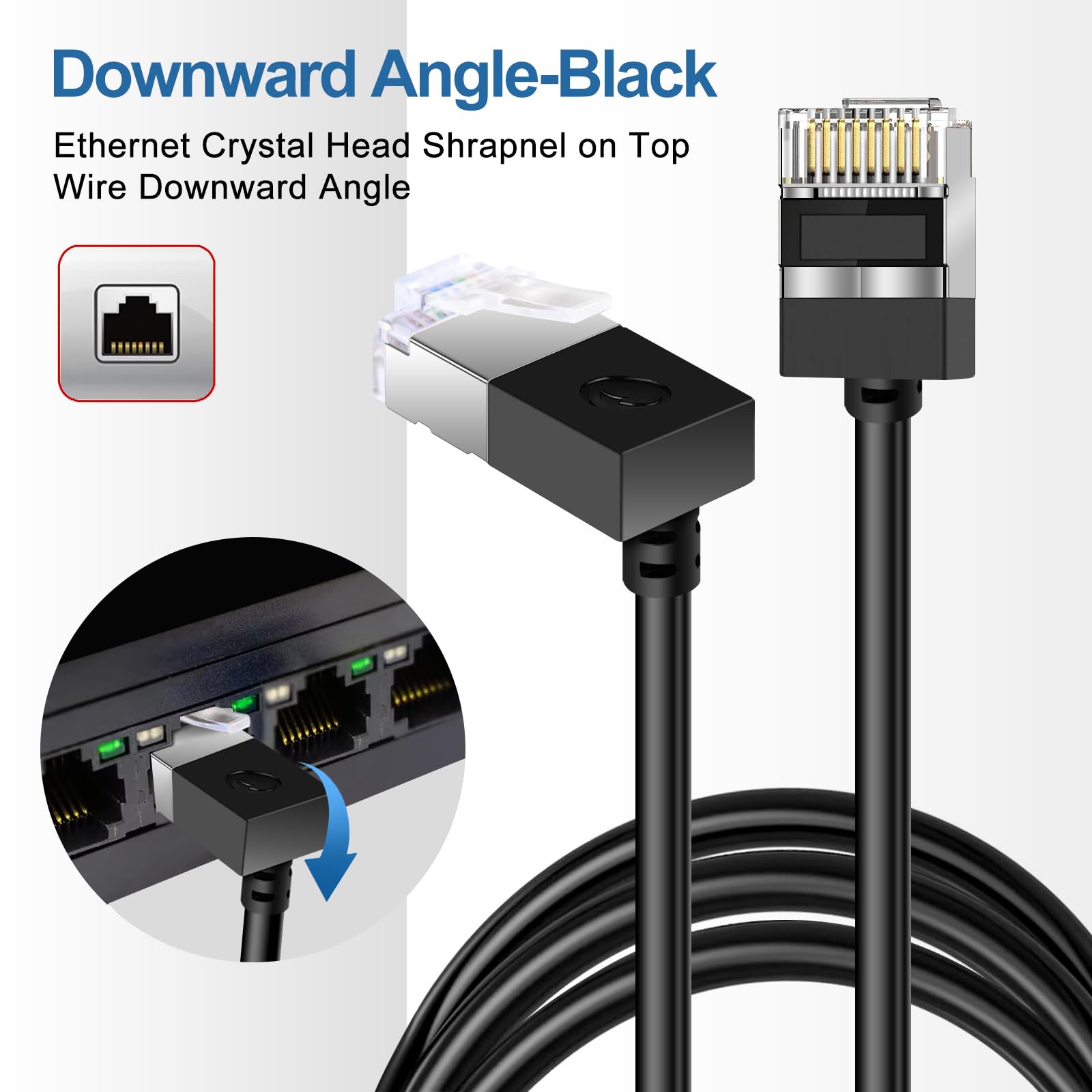 Dutevolns Ultra Thin Cat 6 Ethernet Cable 90 Downward Angle 6.6 Feet, Flexible & Slim Rj45 Cat 6A Lan Cord Gigabit Applicable Fo