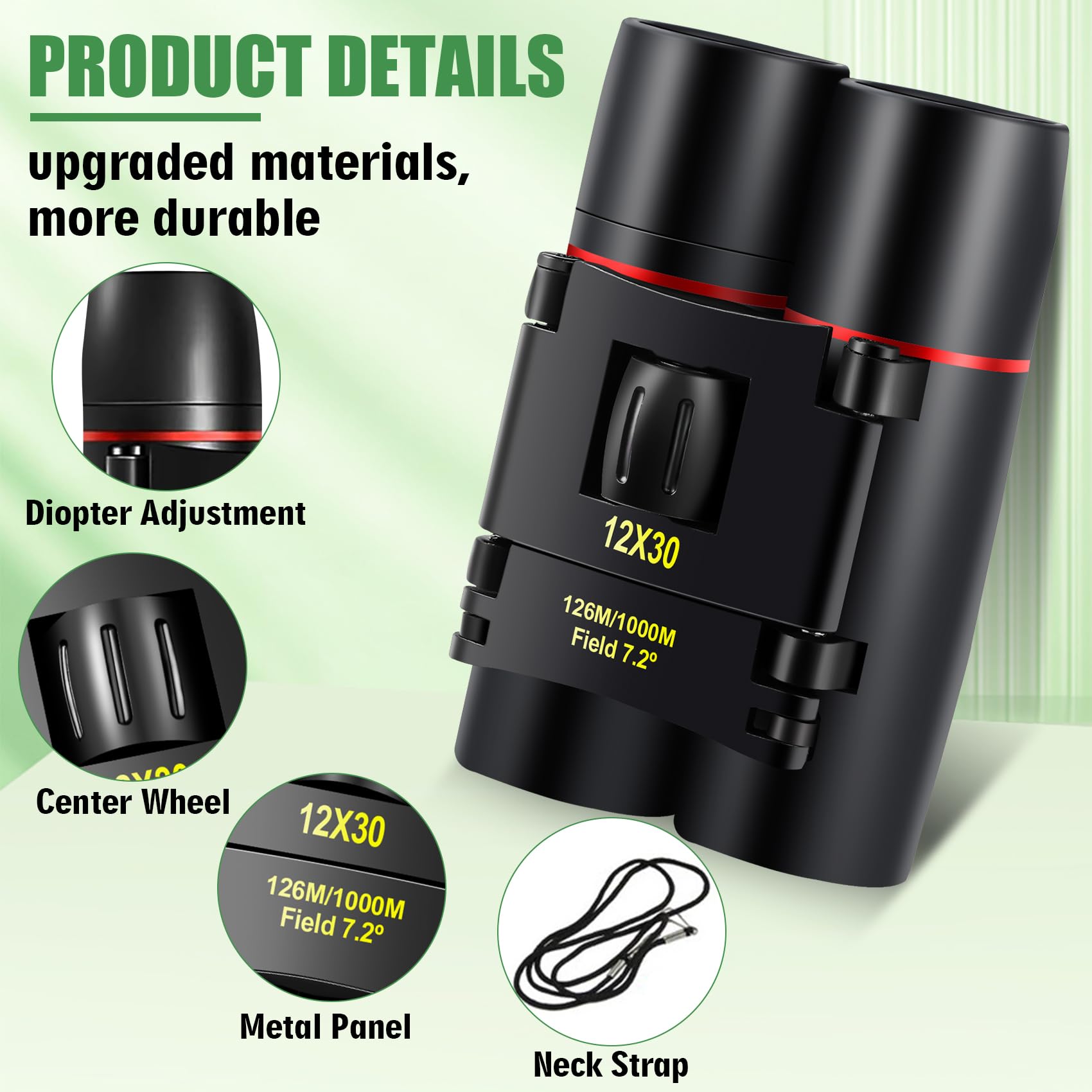 Poldr 12X30 Compact Binoculars With Large Eyepiece, Small Lightweight Binoculars For Adults Kids, Pocket Mini Binoculars For Bir