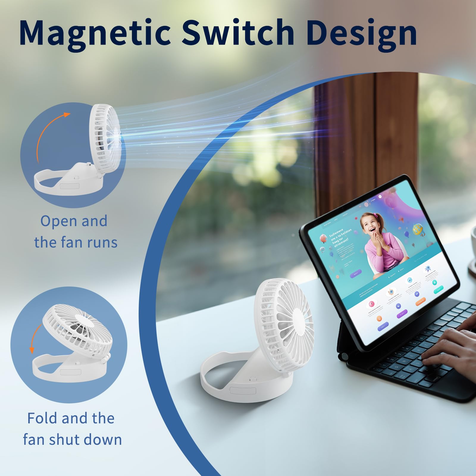 Handfan Handheld Mini Fan Rechargeable, Personal Necklace Fan, 3 In 1 Hand Fan, Small Pocket Fan With Unique Magnetic Switch, Ba