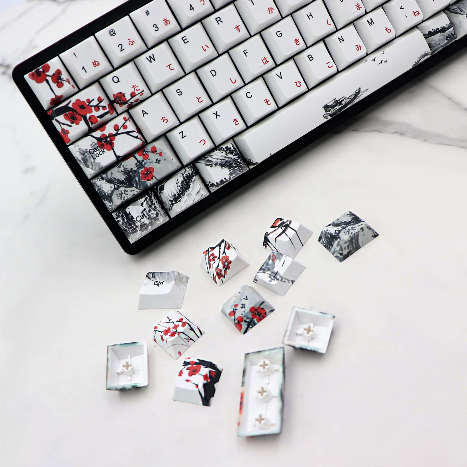 Jsjt Plum Blossom Keycaps 135 Keys Japanese Keycaps Pbt Custom Keycap Set Cherry Profile Key Caps For Us/Iso Layout Cherry Mx Sw