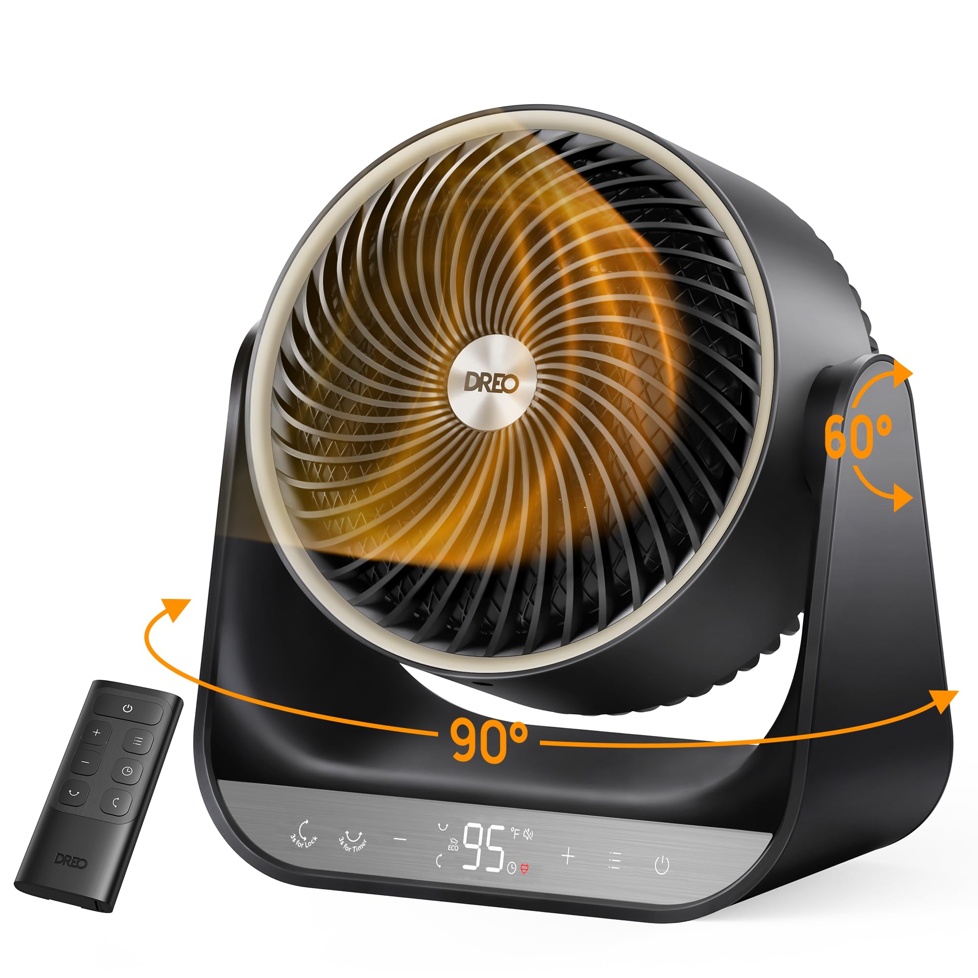 Dreo Whole Room Heater 714, 60 Vertical & 90 Horizontal 3D Oscillating Heating, 12 ft/s Long-Range Circulator, 3 Heat & 3 Fan Se