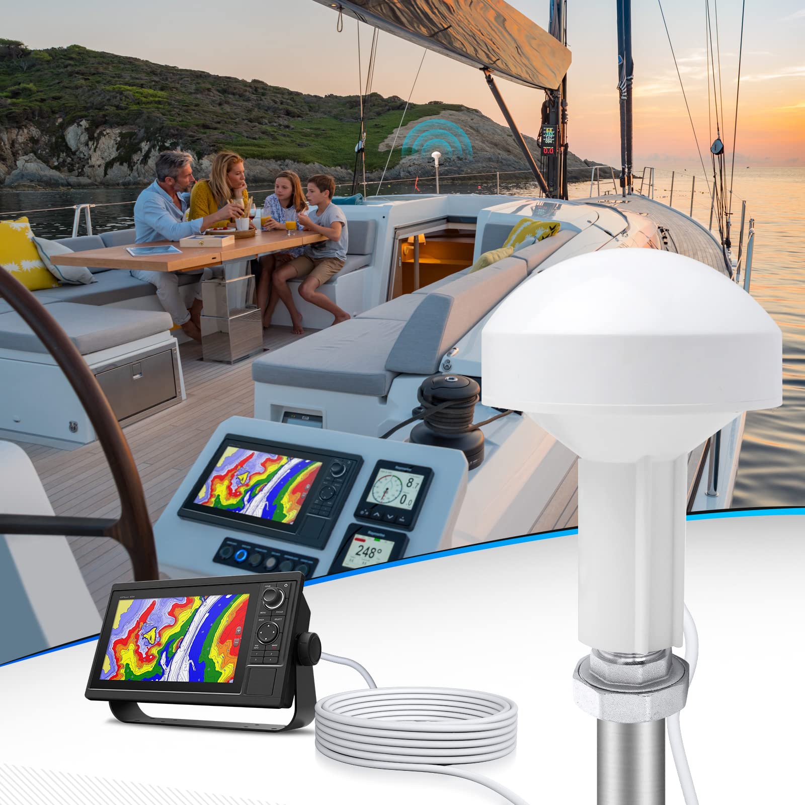 Bingfu Boat Ship Marine Gps Navigation External Antenna (5M Cable) Compatible With Garmin Gpsmap Map Navtalk Streetpilot Furuno