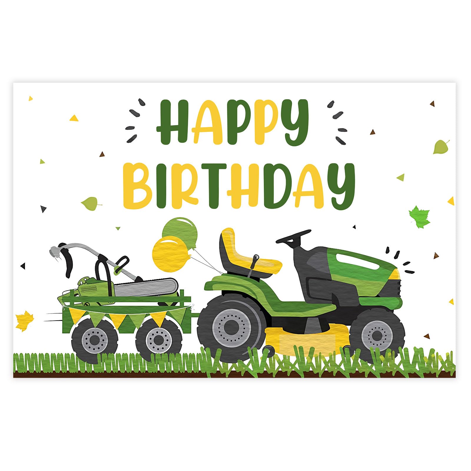 Sursurprise Lawnmower Birthday Party Decorations, Lawn Mower Green Grass Backdrop 5 x 3ft, Tractor Birthday Photography Backgrou